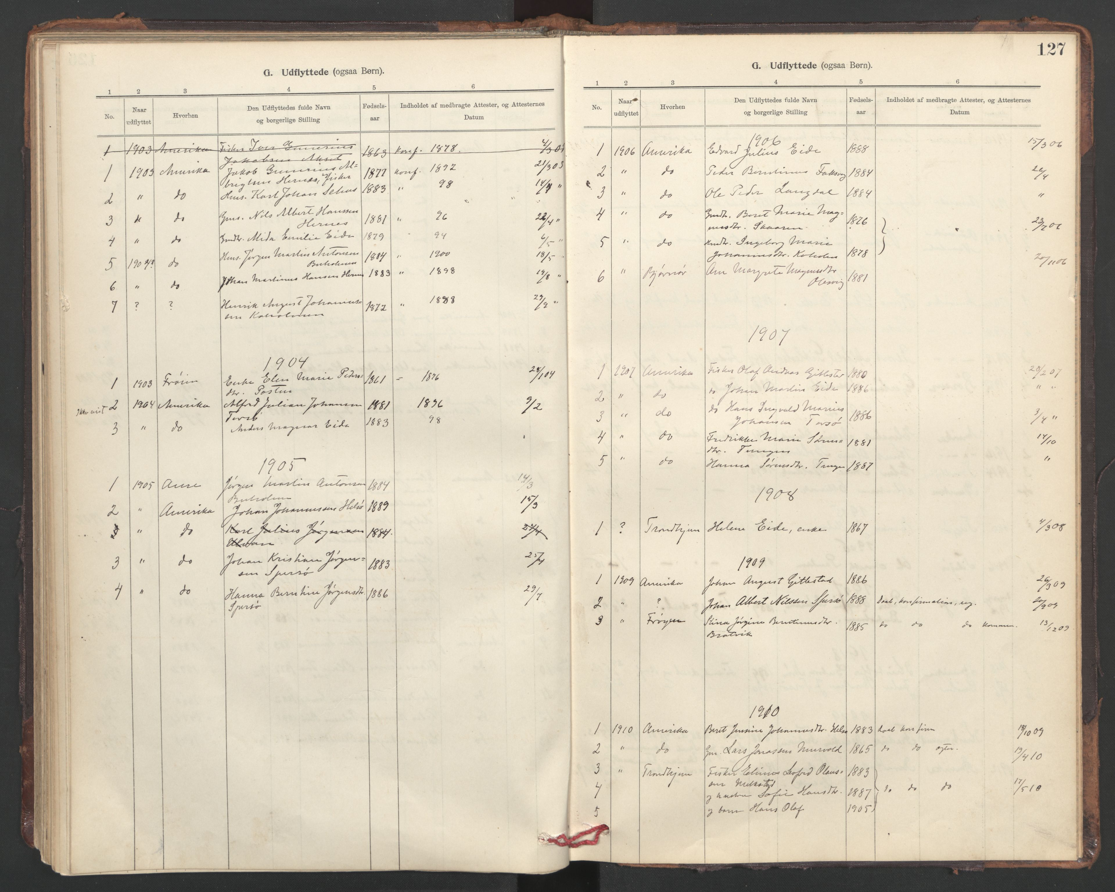 Ministerialprotokoller, klokkerbøker og fødselsregistre - Sør-Trøndelag, SAT/A-1456/635/L0552: Parish register (official) no. 635A02, 1899-1919, p. 127