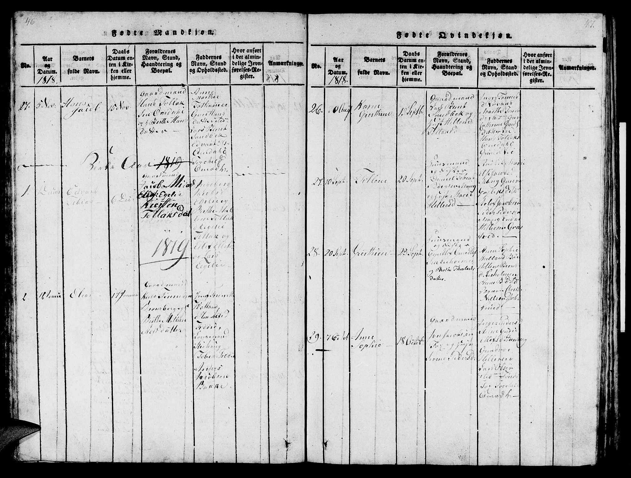 Sokndal sokneprestkontor, SAST/A-101808: Parish register (official) no. A 6, 1815-1826, p. 46-47