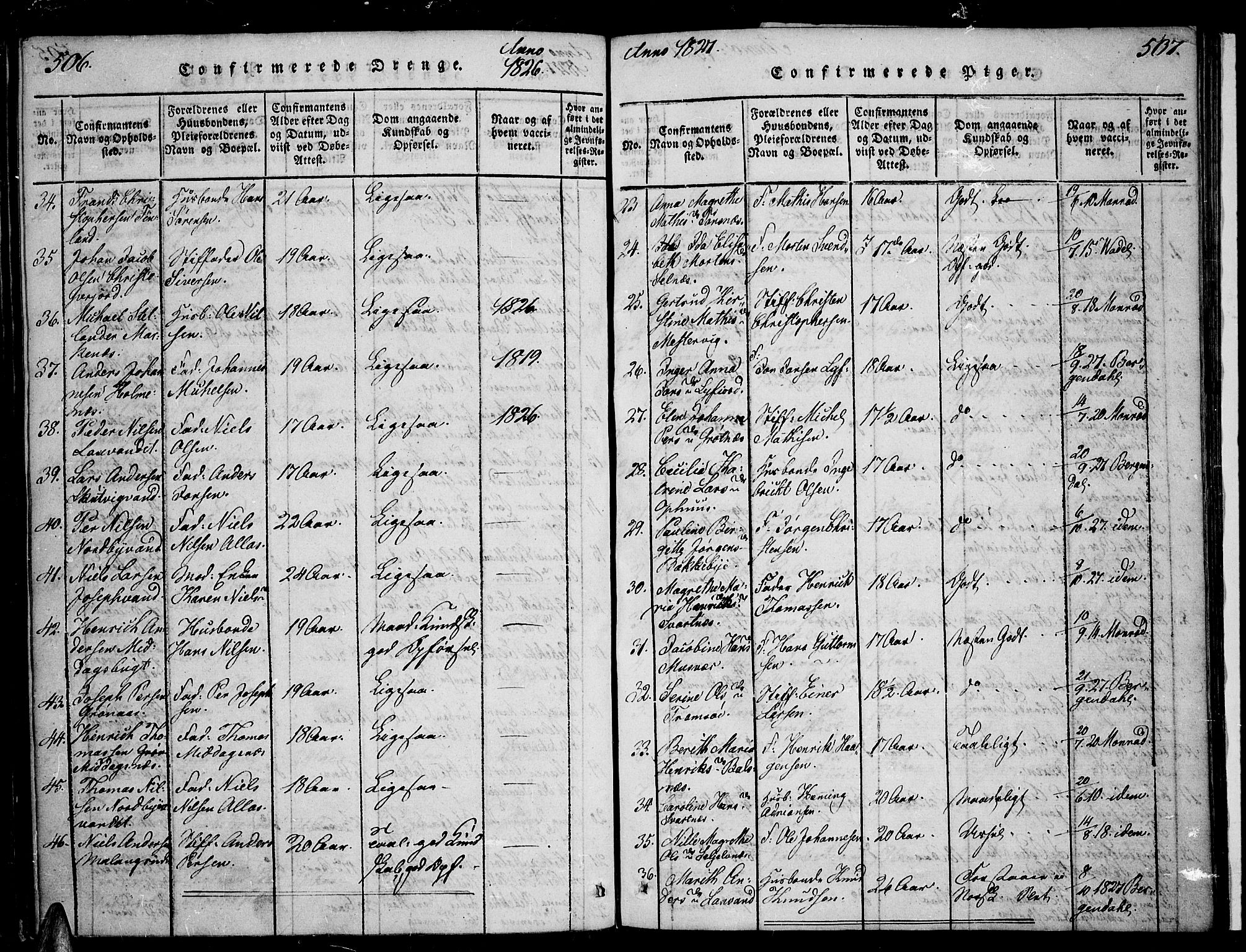 Tromsø sokneprestkontor/stiftsprosti/domprosti, SATØ/S-1343/G/Ga/L0007kirke: Parish register (official) no. 7, 1821-1828, p. 506-507