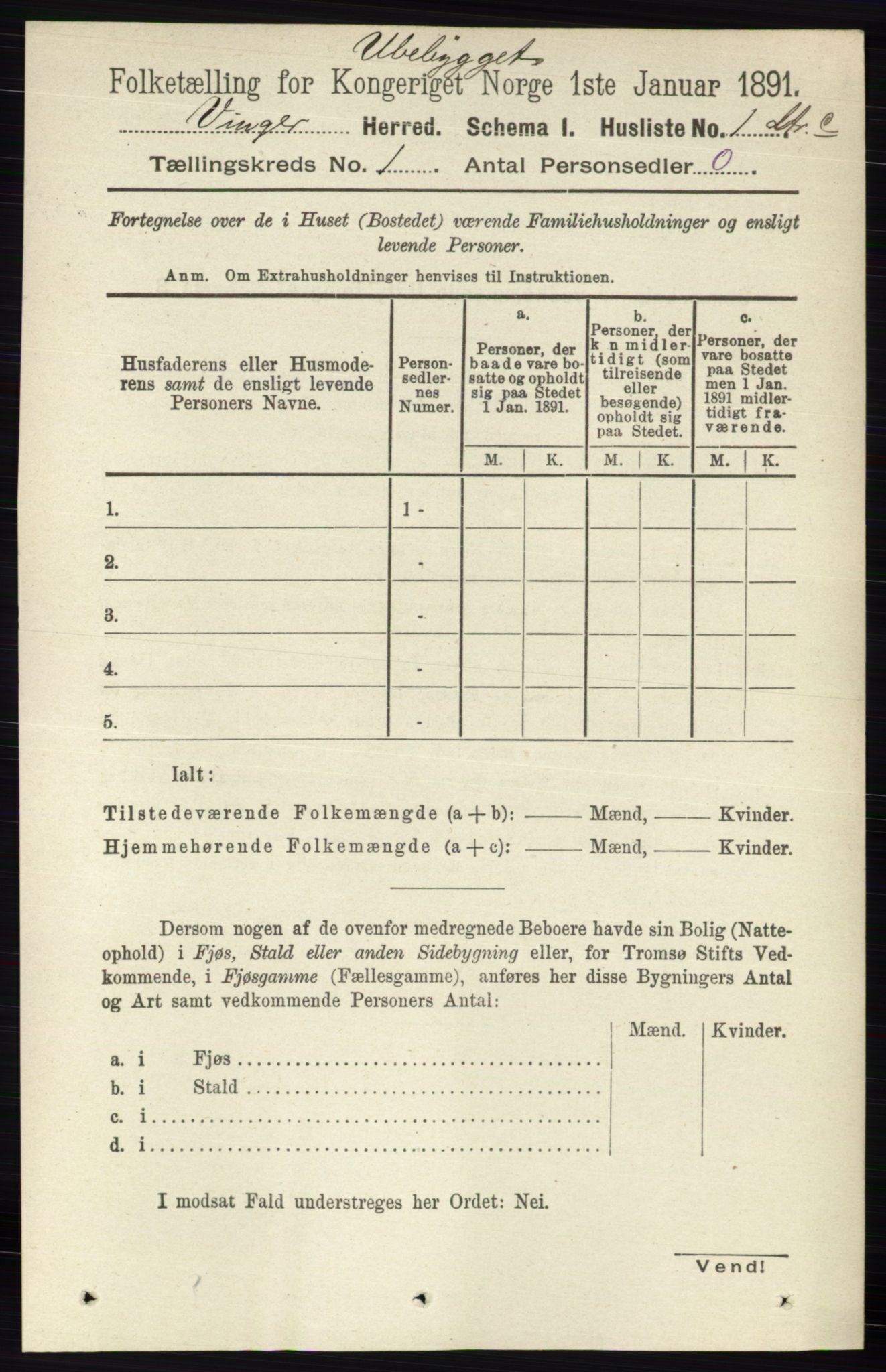 RA, 1891 census for 0421 Vinger, 1891, p. 32