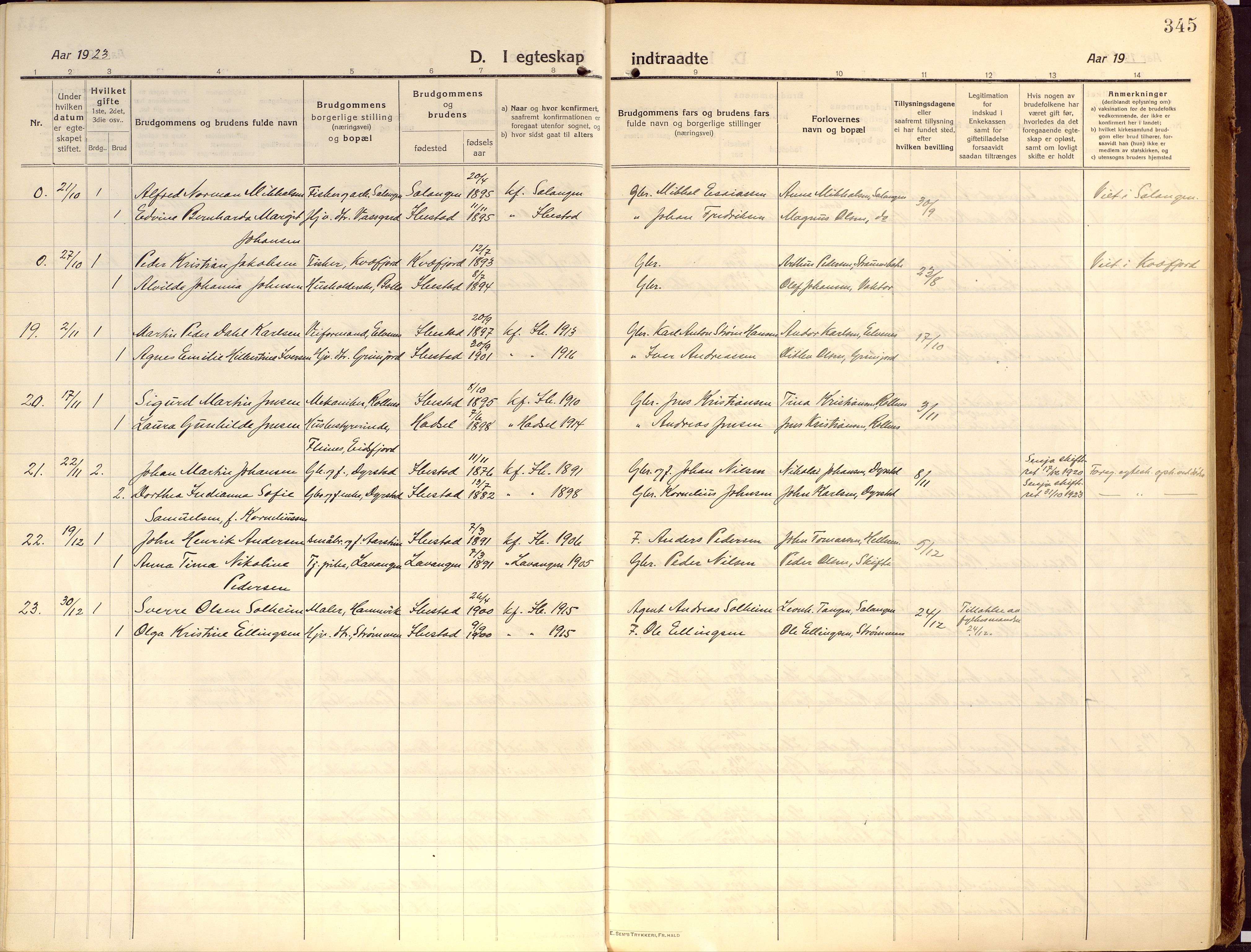 Ibestad sokneprestembete, SATØ/S-0077/H/Ha/Haa/L0018kirke: Parish register (official) no. 18, 1915-1929, p. 345