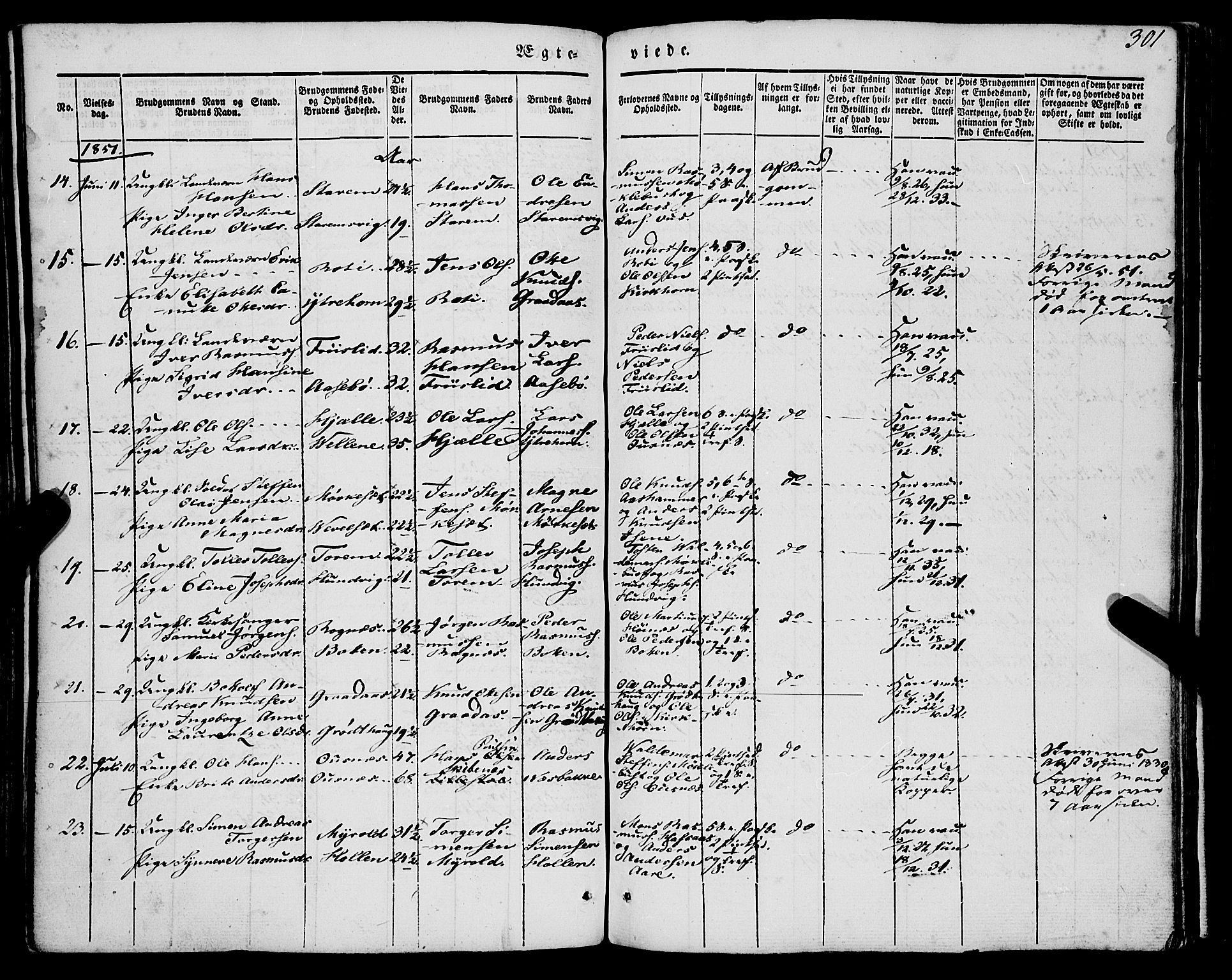 Eid sokneprestembete, SAB/A-82301/H/Haa/Haaa/L0007: Parish register (official) no. A 7, 1844-1858, p. 301