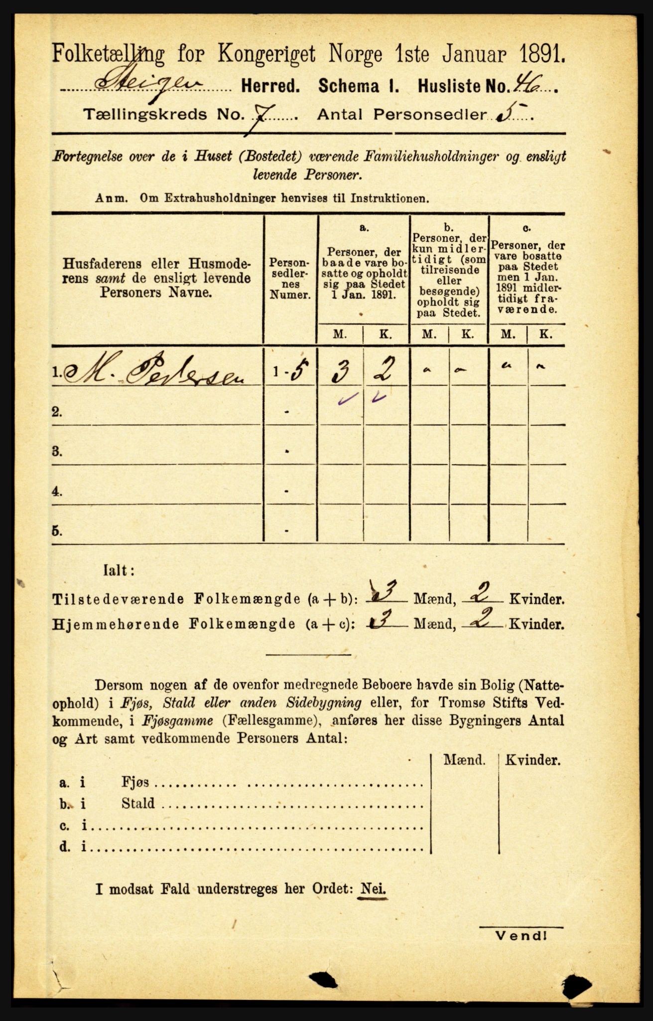 RA, 1891 census for 1848 Steigen, 1891, p. 2265