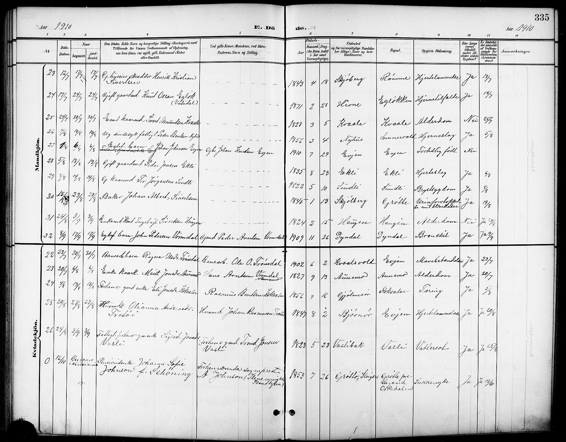 Ministerialprotokoller, klokkerbøker og fødselsregistre - Sør-Trøndelag, AV/SAT-A-1456/668/L0819: Parish register (copy) no. 668C08, 1899-1912, p. 335