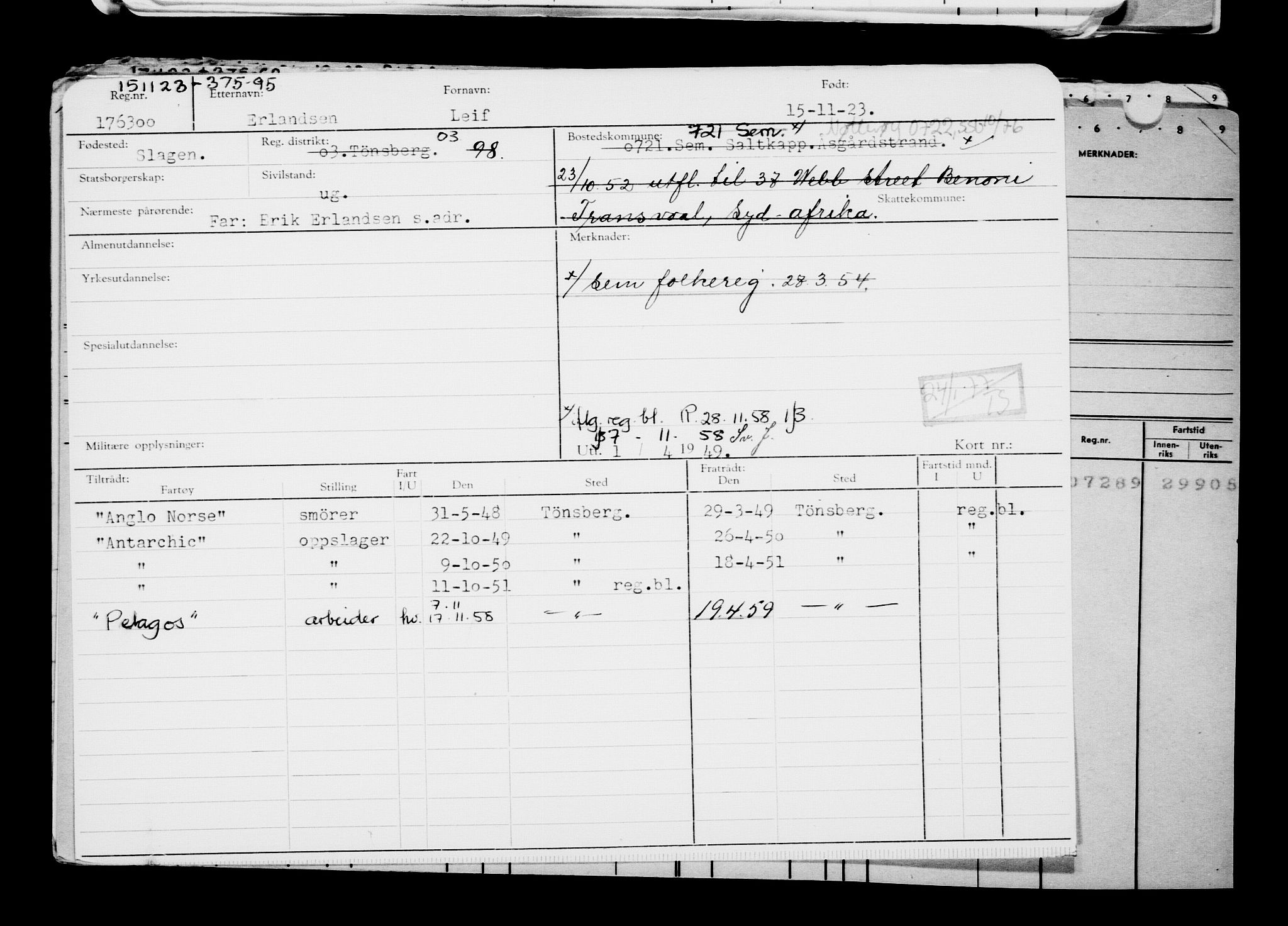 Direktoratet for sjømenn, RA/S-3545/G/Gb/L0225: Hovedkort, 1923, p. 1