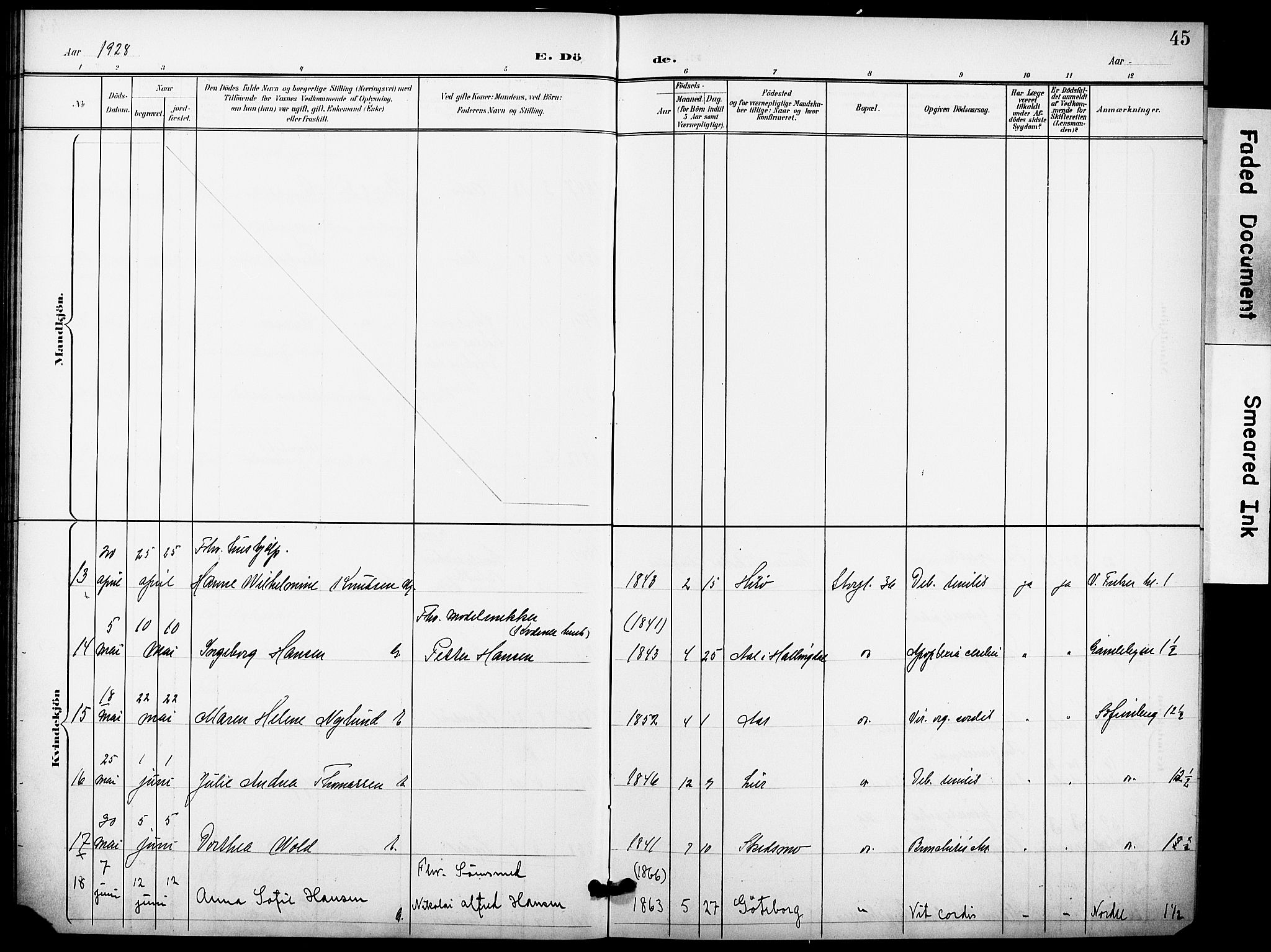 Krohgstøtten sykehusprest Kirkebøker, AV/SAO-A-10854/F/Fa/L0004: Parish register (official) no. 4, 1900-1935, p. 45