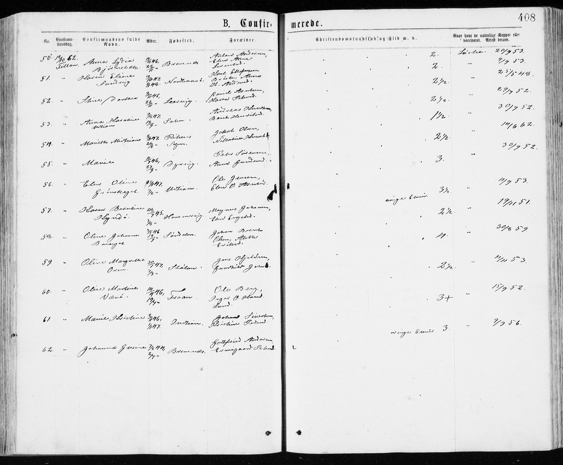 Ministerialprotokoller, klokkerbøker og fødselsregistre - Sør-Trøndelag, AV/SAT-A-1456/640/L0576: Parish register (official) no. 640A01, 1846-1876, p. 408