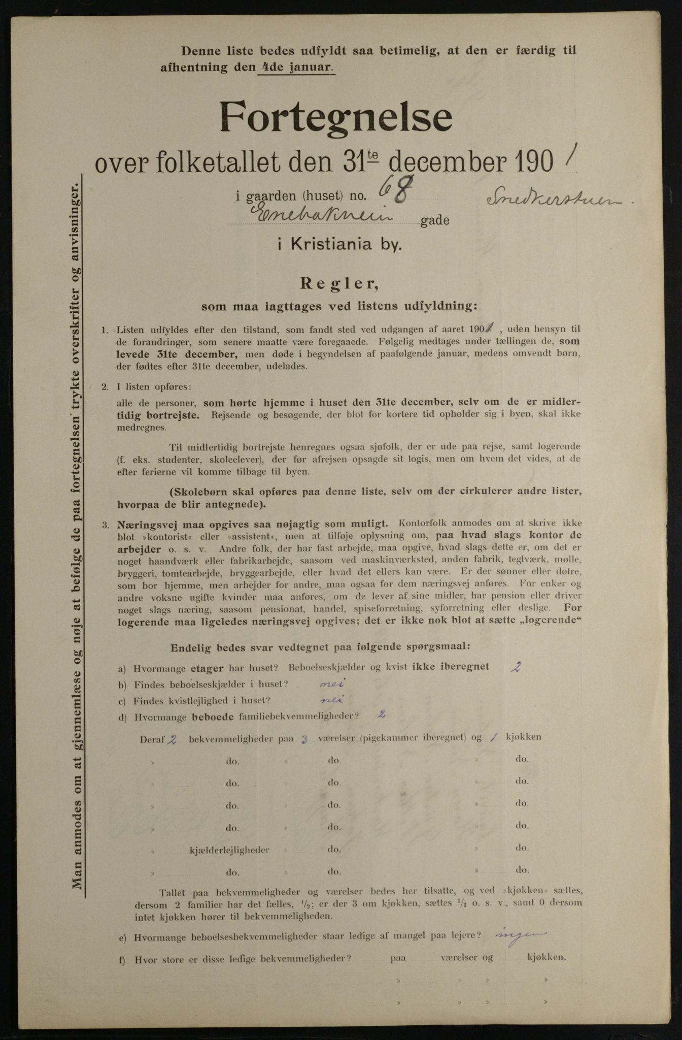 OBA, Municipal Census 1901 for Kristiania, 1901, p. 3445