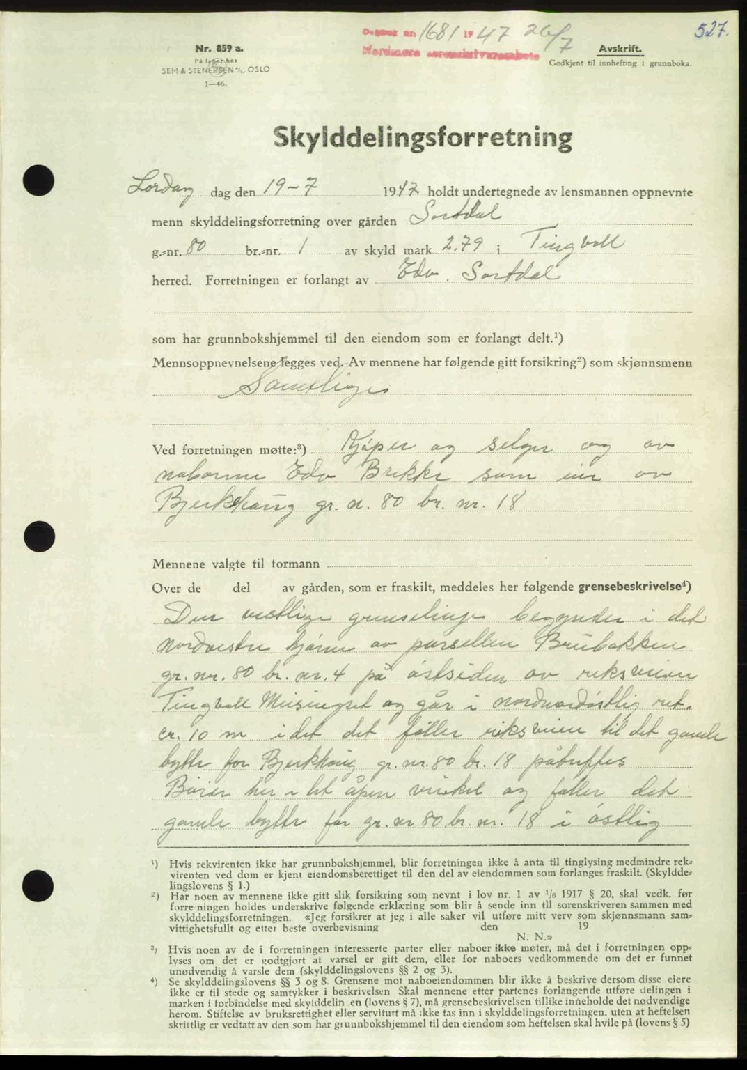 Nordmøre sorenskriveri, AV/SAT-A-4132/1/2/2Ca: Mortgage book no. A105, 1947-1947, Diary no: : 1681/1947