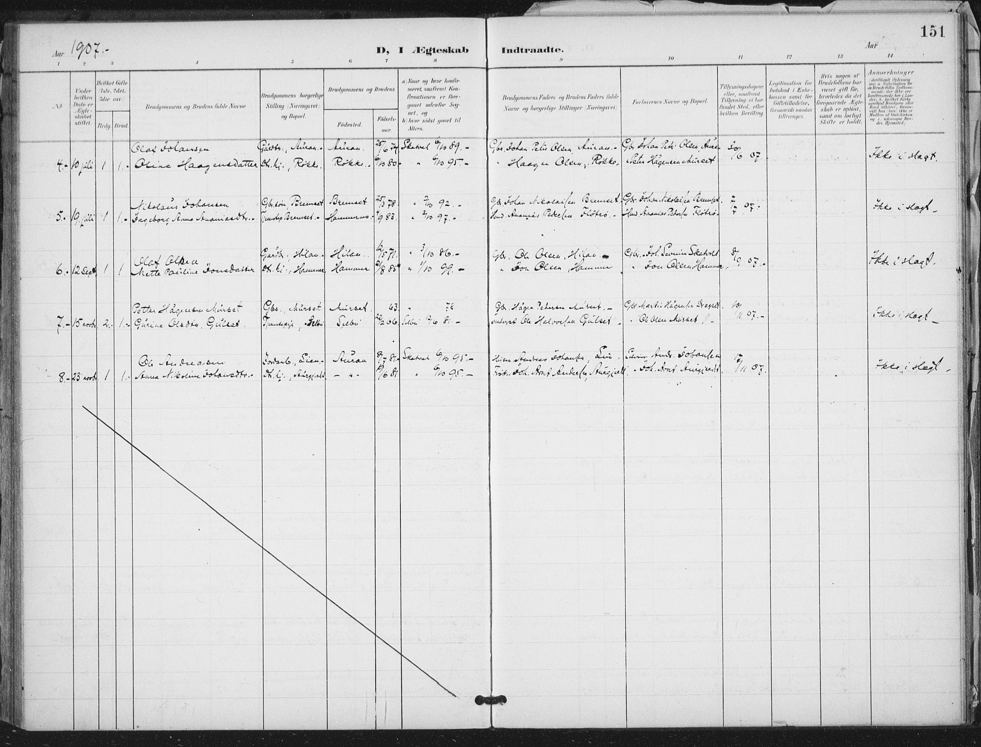 Ministerialprotokoller, klokkerbøker og fødselsregistre - Nord-Trøndelag, SAT/A-1458/712/L0101: Parish register (official) no. 712A02, 1901-1916, p. 151