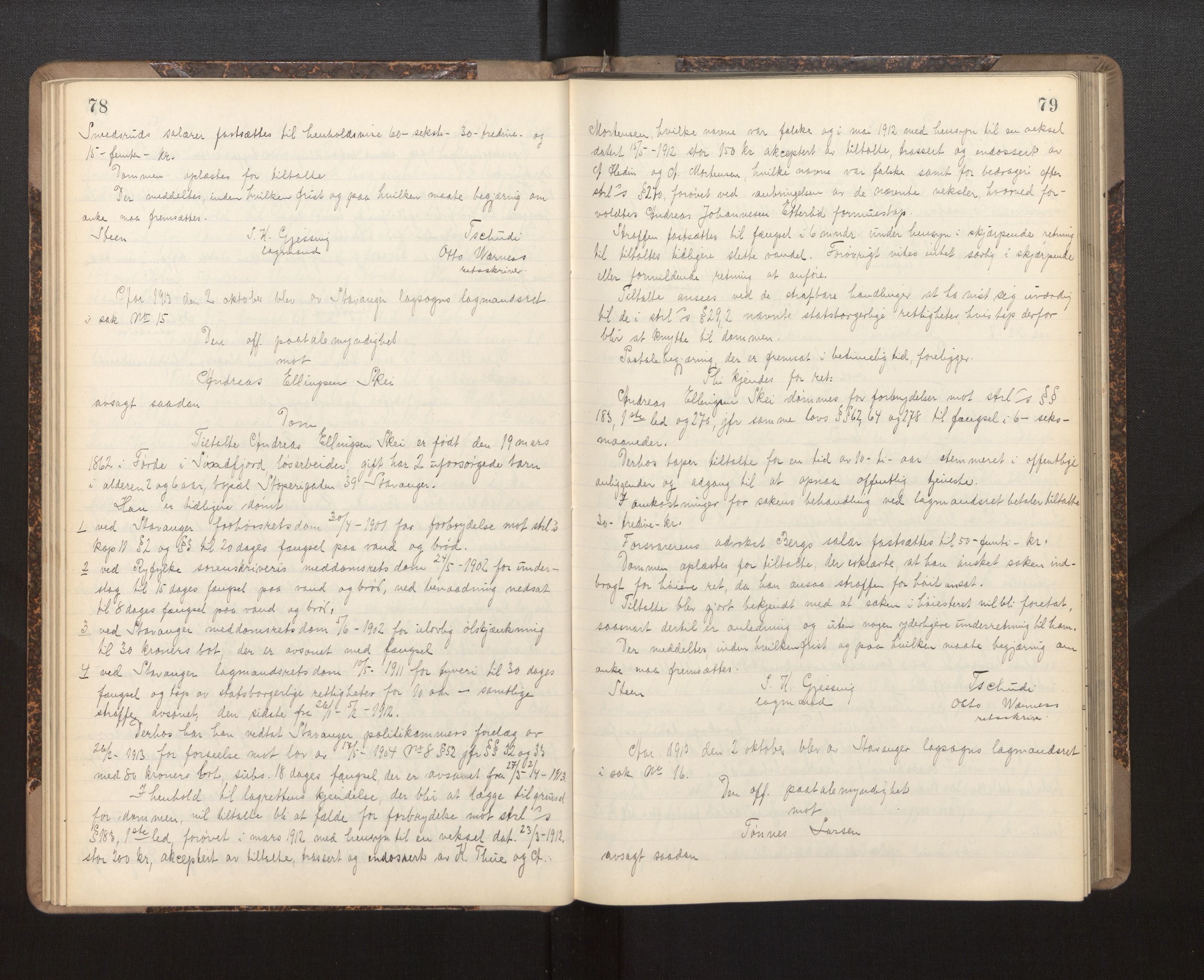 Gulating lagmannsrett, AV/SAB-A-60201/D/Da/L0005: Domsprotokoll for straffesaker - Gula- og Frostating lagdømme, 1912-1918, p. 78-79