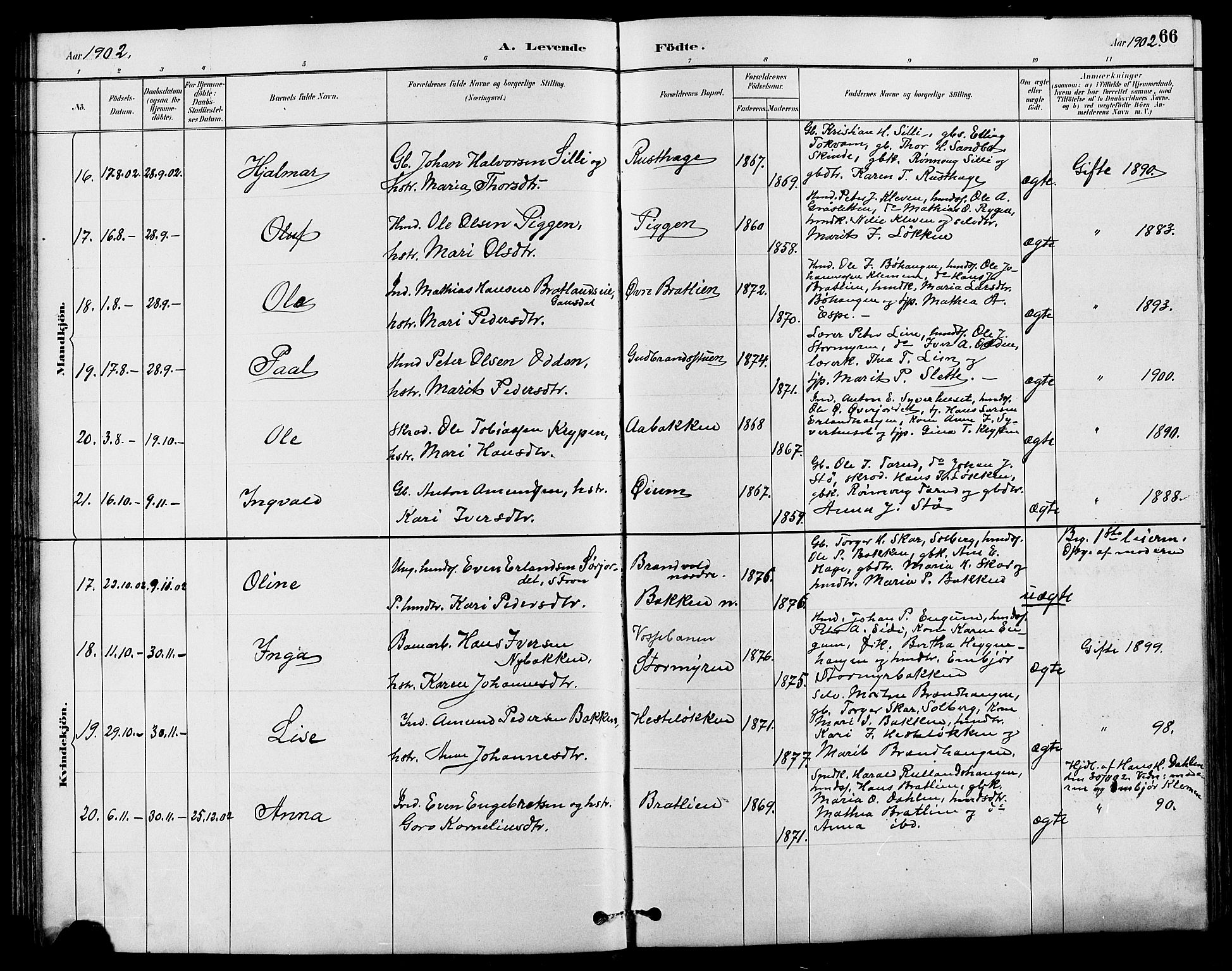 Nord-Fron prestekontor, SAH/PREST-080/H/Ha/Hab/L0004: Parish register (copy) no. 4, 1884-1914, p. 66