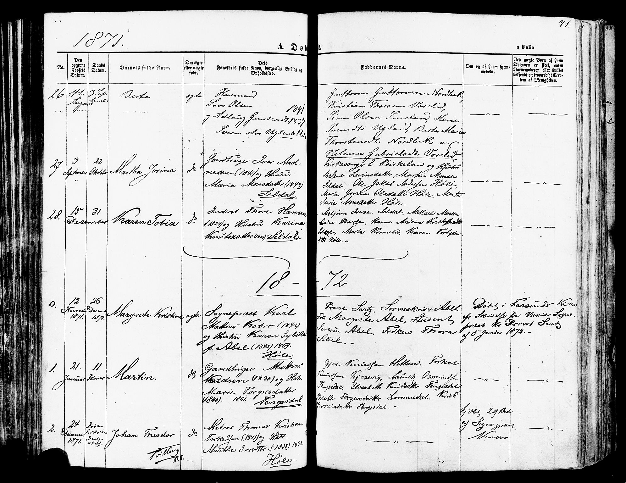 Høgsfjord sokneprestkontor, SAST/A-101624/H/Ha/Haa/L0002: Parish register (official) no. A 2, 1855-1885, p. 71