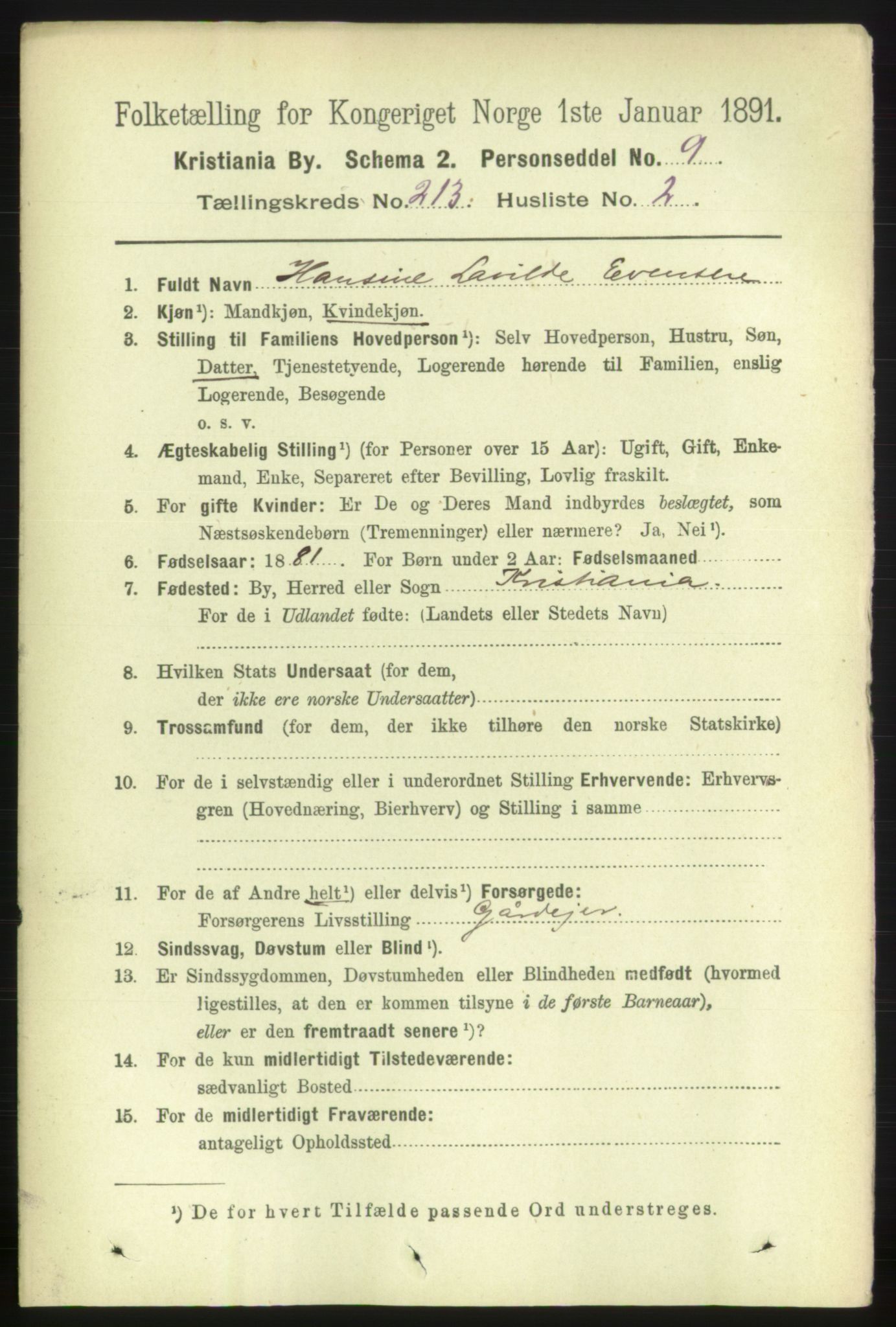RA, 1891 census for 0301 Kristiania, 1891, p. 127050