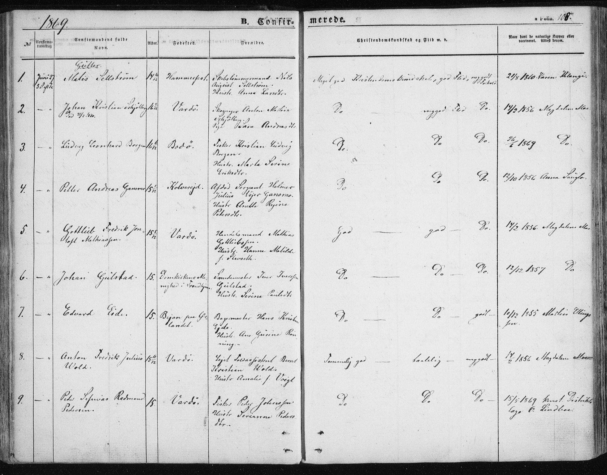 Vardø sokneprestkontor, SATØ/S-1332/H/Ha/L0004kirke: Parish register (official) no. 4, 1862-1871, p. 108