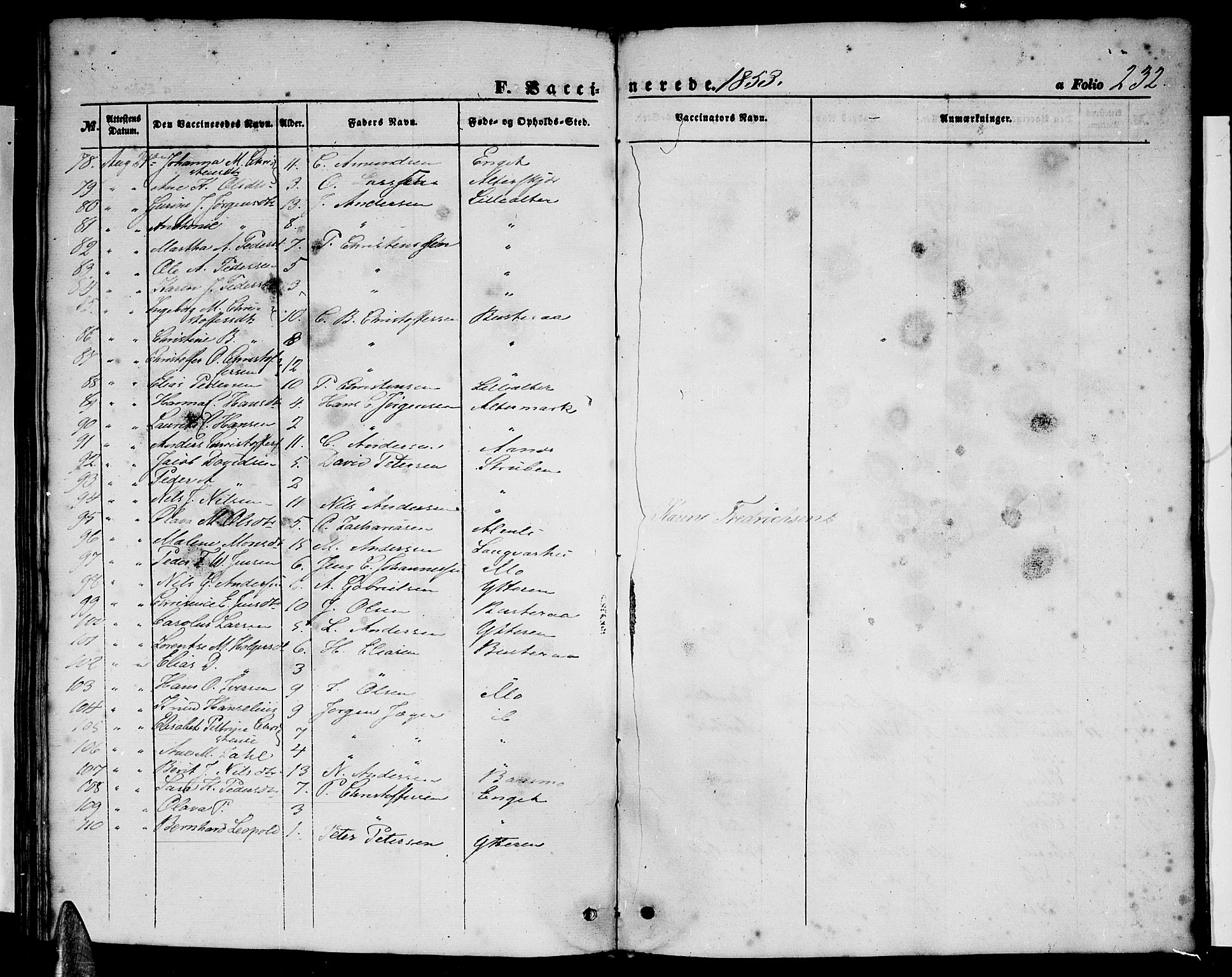 Ministerialprotokoller, klokkerbøker og fødselsregistre - Nordland, SAT/A-1459/827/L0414: Parish register (copy) no. 827C03, 1853-1865, p. 232