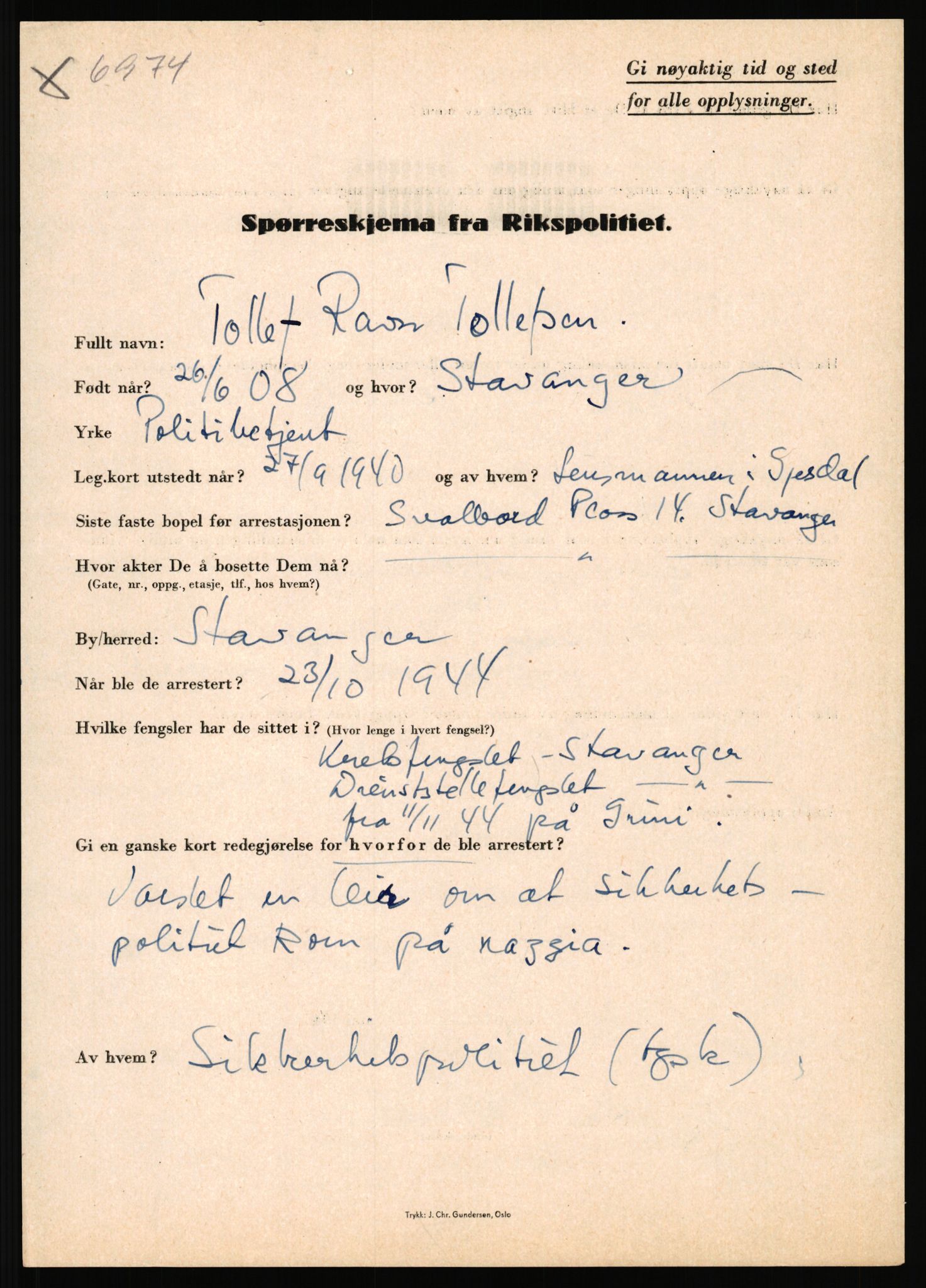 Rikspolitisjefen, AV/RA-S-1560/L/L0017: Tidemann, Hermann G. - Veum, Tjostolv, 1940-1945, p. 103