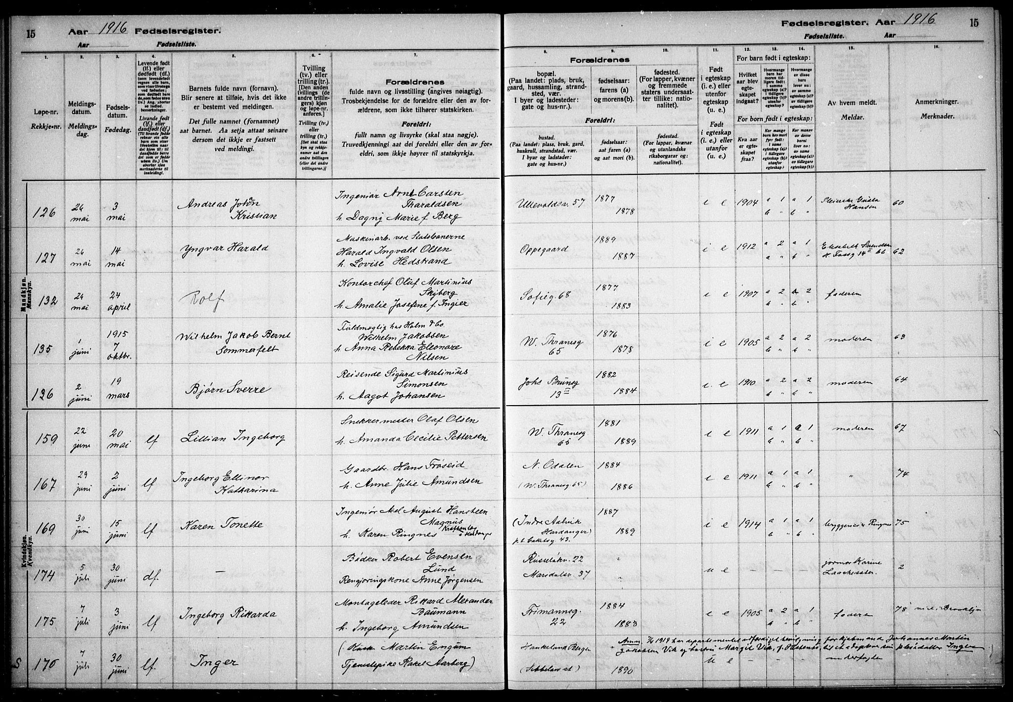 Gamle Aker prestekontor Kirkebøker, AV/SAO-A-10617a/J/L0001: Birth register no. 1, 1916-1927, p. 15