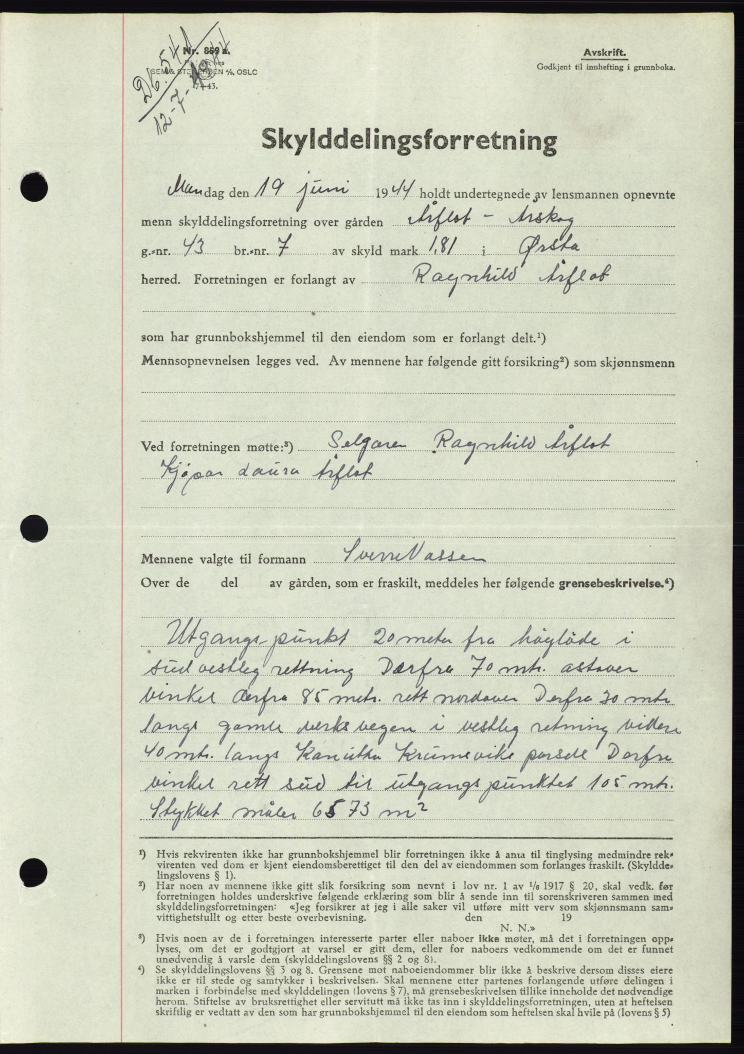 Søre Sunnmøre sorenskriveri, AV/SAT-A-4122/1/2/2C/L0076: Mortgage book no. 2A, 1943-1944, Diary no: : 541/1944