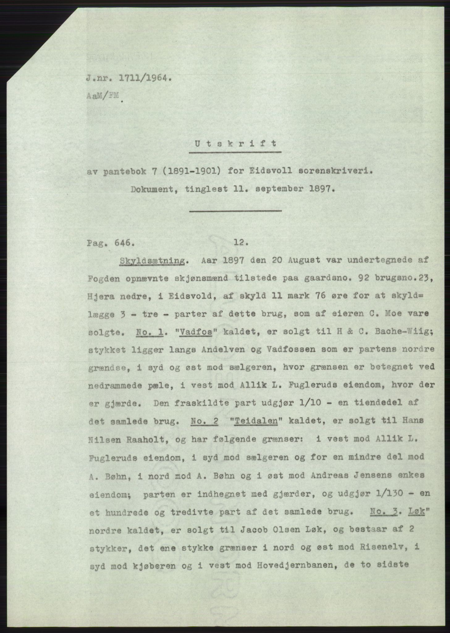 Statsarkivet i Oslo, AV/SAO-A-10621/Z/Zd/L0020: Avskrifter, j.nr 905-1844/1964, 1964, p. 352