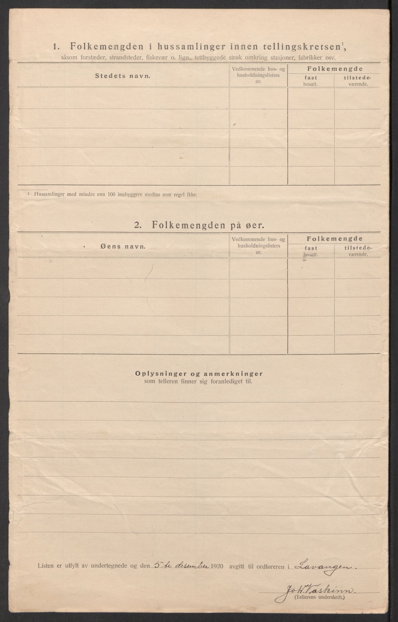 SATØ, 1920 census for Lavangen, 1920, p. 8