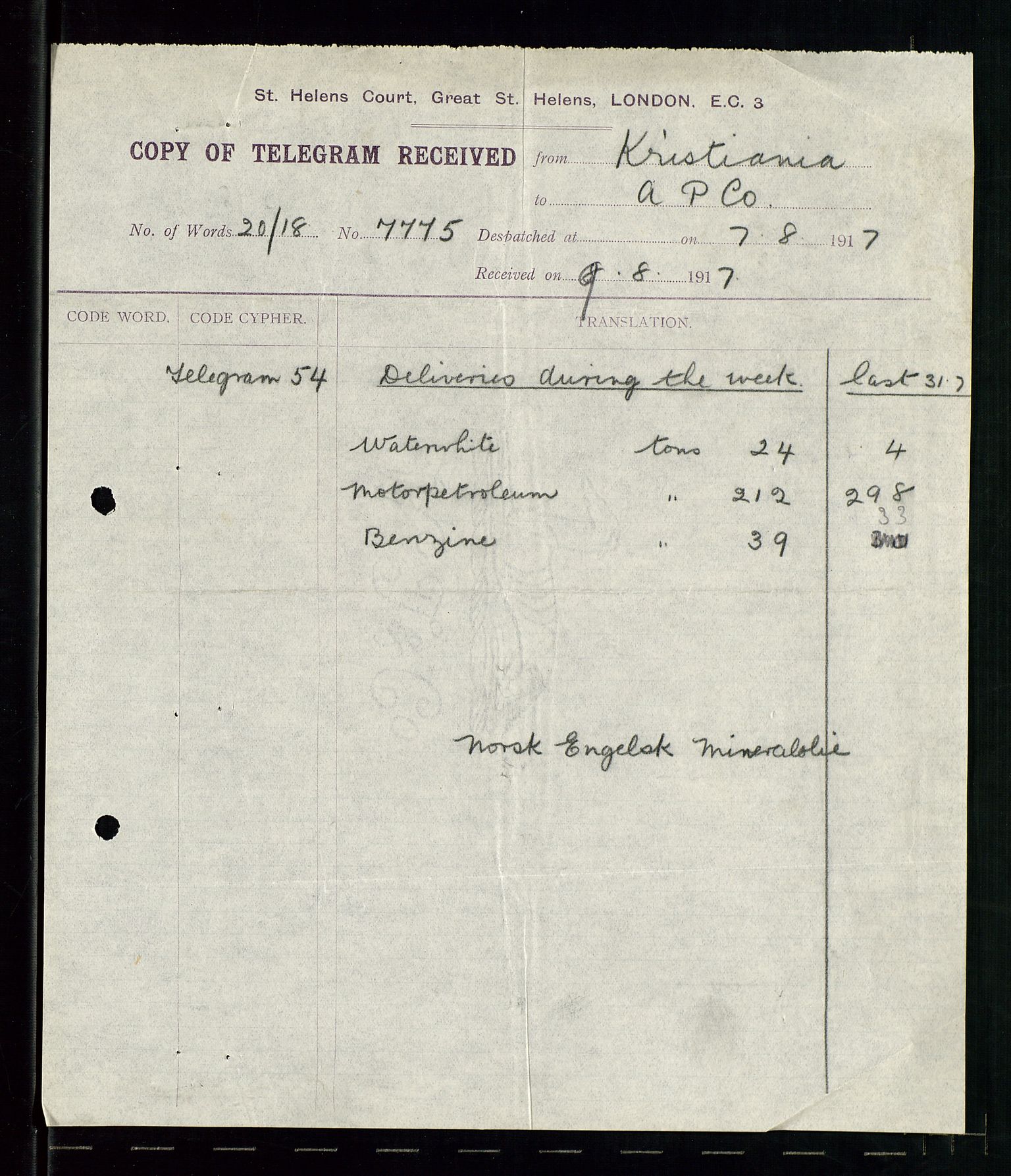 Pa 1521 - A/S Norske Shell, AV/SAST-A-101915/E/Ea/Eaa/L0001: Sjefskorrespondanse, 1917, p. 187