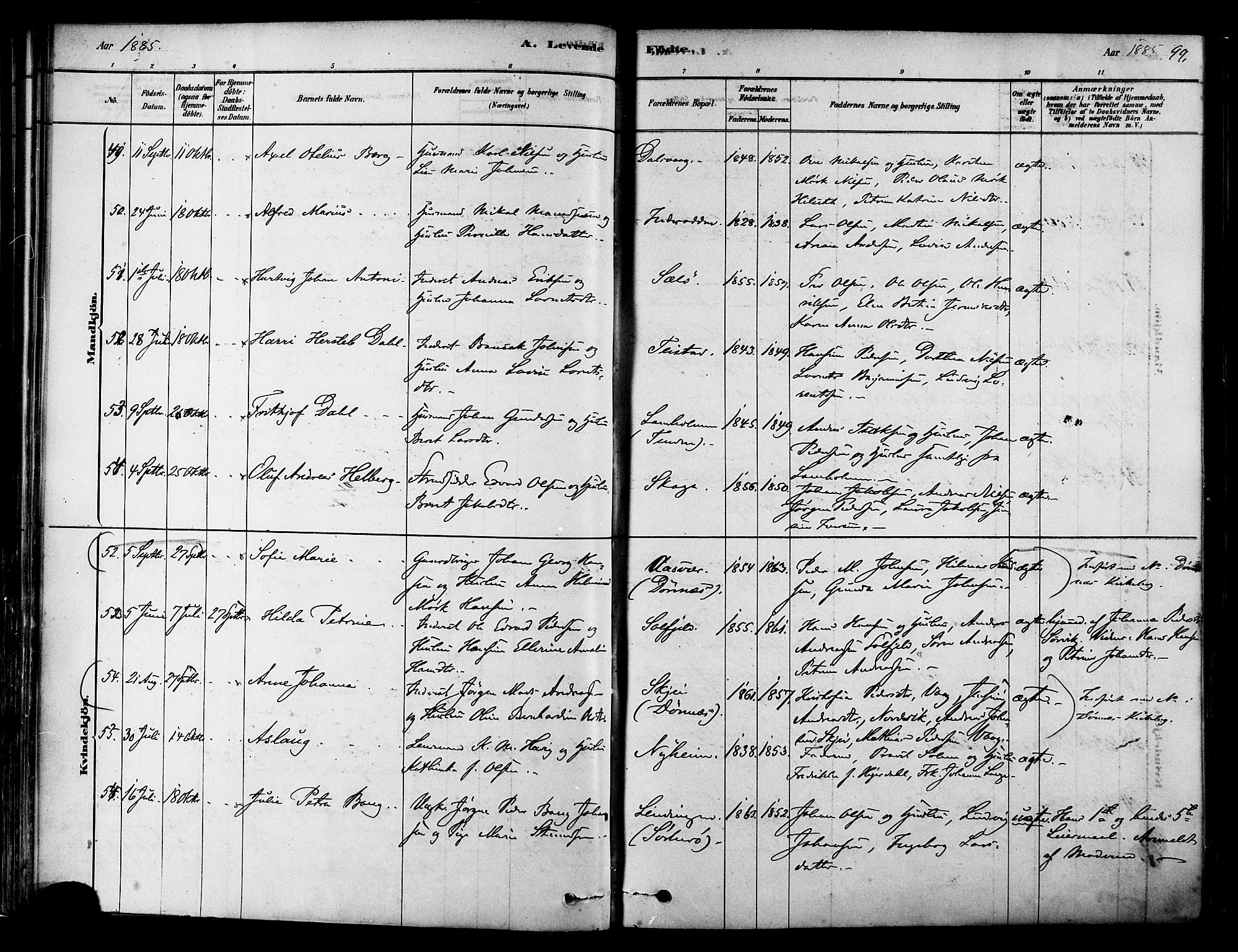 Ministerialprotokoller, klokkerbøker og fødselsregistre - Nordland, AV/SAT-A-1459/834/L0507: Parish register (official) no. 834A05, 1878-1892, p. 99