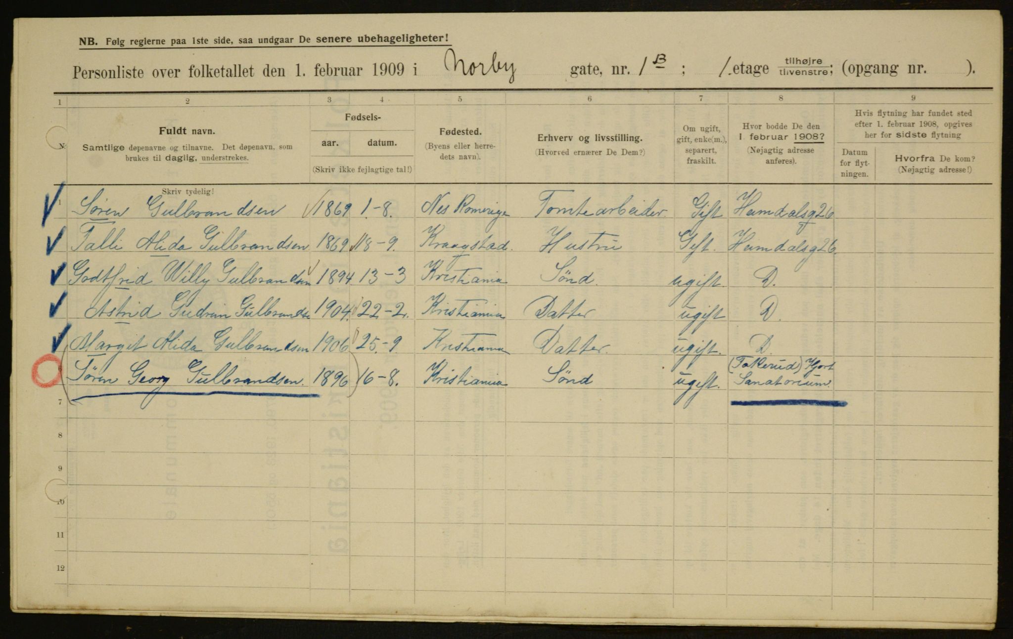 OBA, Municipal Census 1909 for Kristiania, 1909, p. 64644