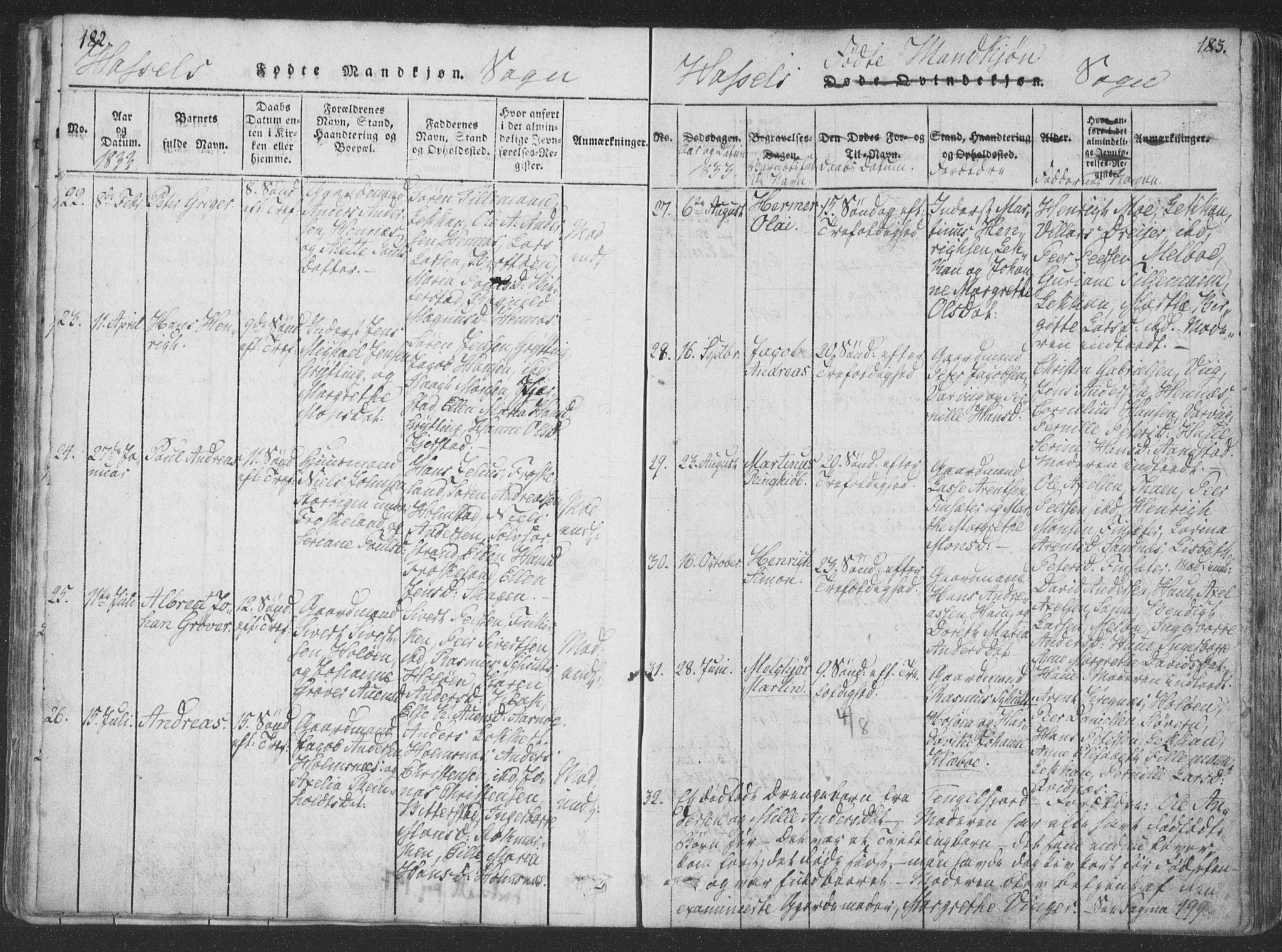 Ministerialprotokoller, klokkerbøker og fødselsregistre - Nordland, SAT/A-1459/888/L1262: Parish register (copy) no. 888C01, 1820-1836, p. 182-183