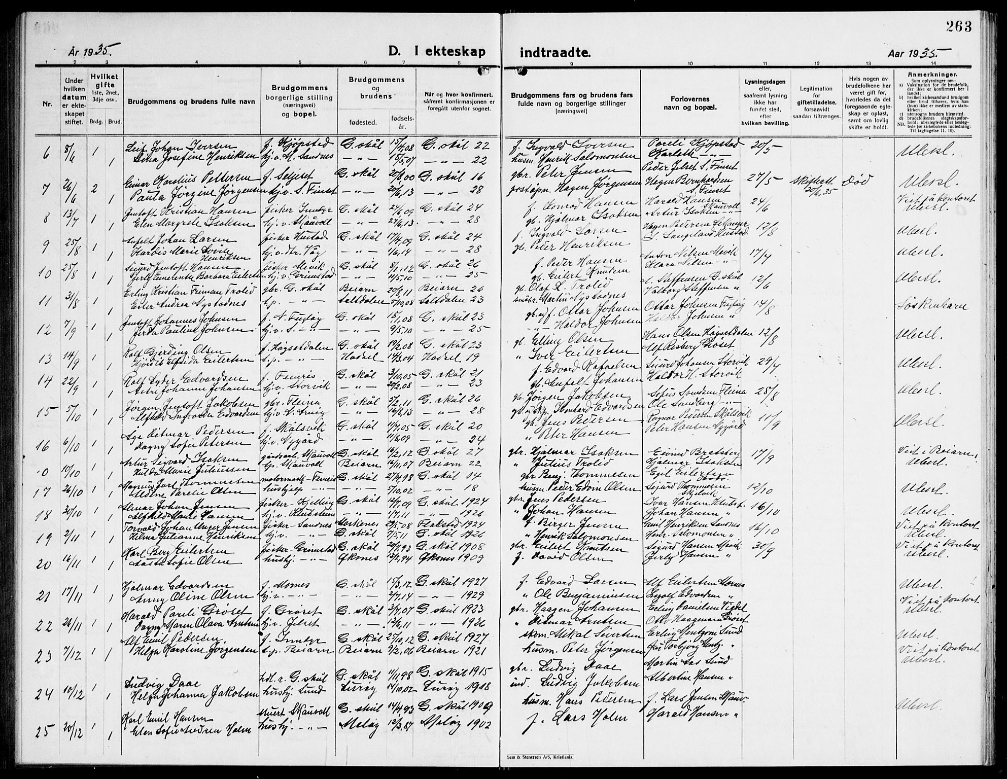 Ministerialprotokoller, klokkerbøker og fødselsregistre - Nordland, AV/SAT-A-1459/805/L0111: Parish register (copy) no. 805C07, 1925-1943, p. 263