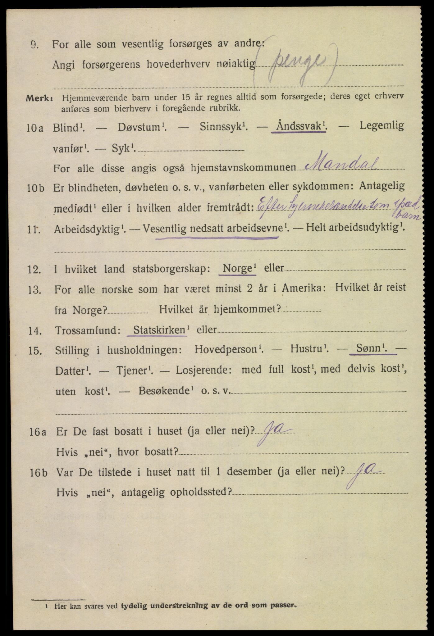 SAK, 1920 census for Mandal, 1920, p. 5858