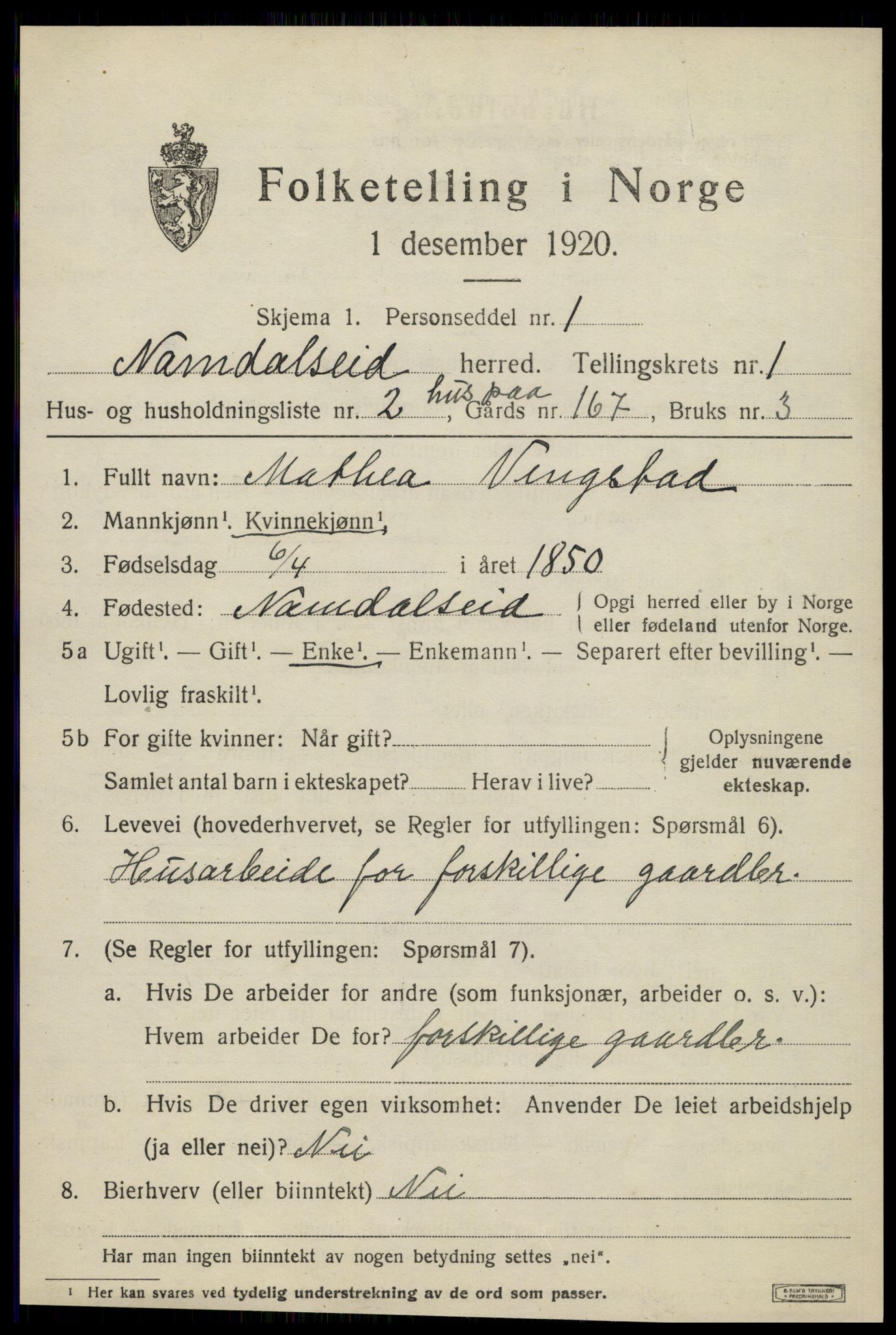 SAT, 1920 census for Namdalseid, 1920, p. 530