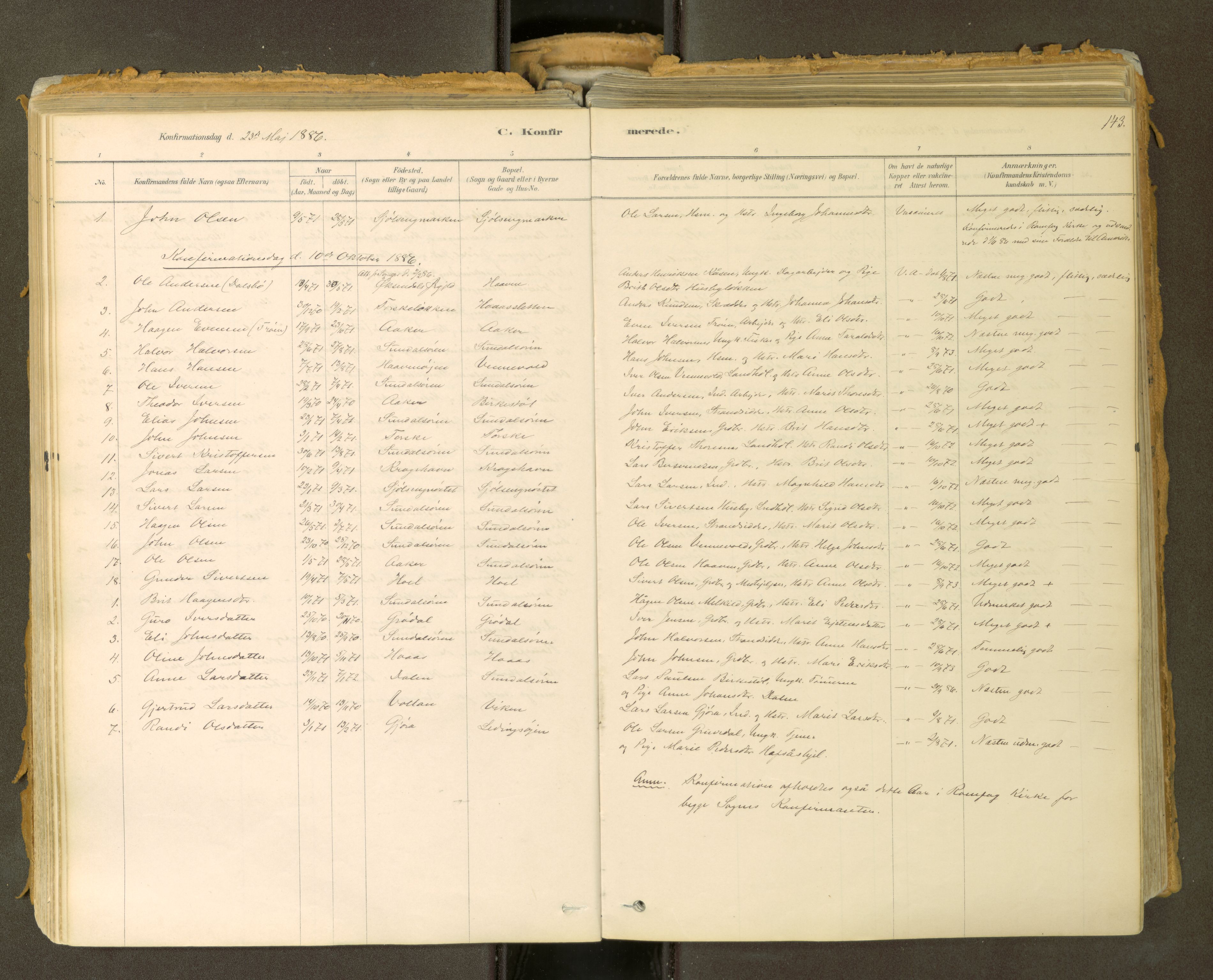 Sunndal sokneprestkontor, SAT/A-1085/1/I/I1/I1a: Parish register (official) no. 2, 1877-1914, p. 143