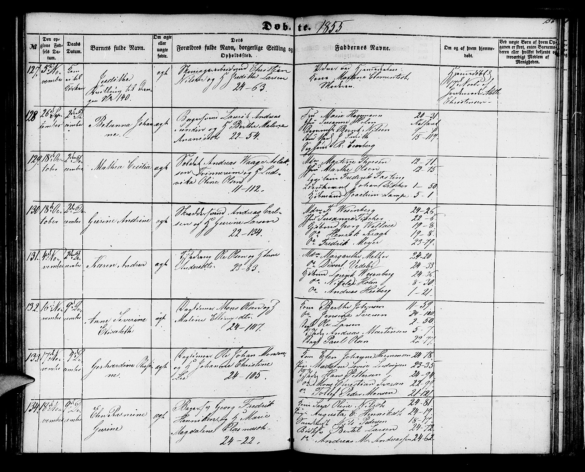 Korskirken sokneprestembete, AV/SAB-A-76101/H/Hab: Parish register (copy) no. B 3, 1853-1858, p. 156