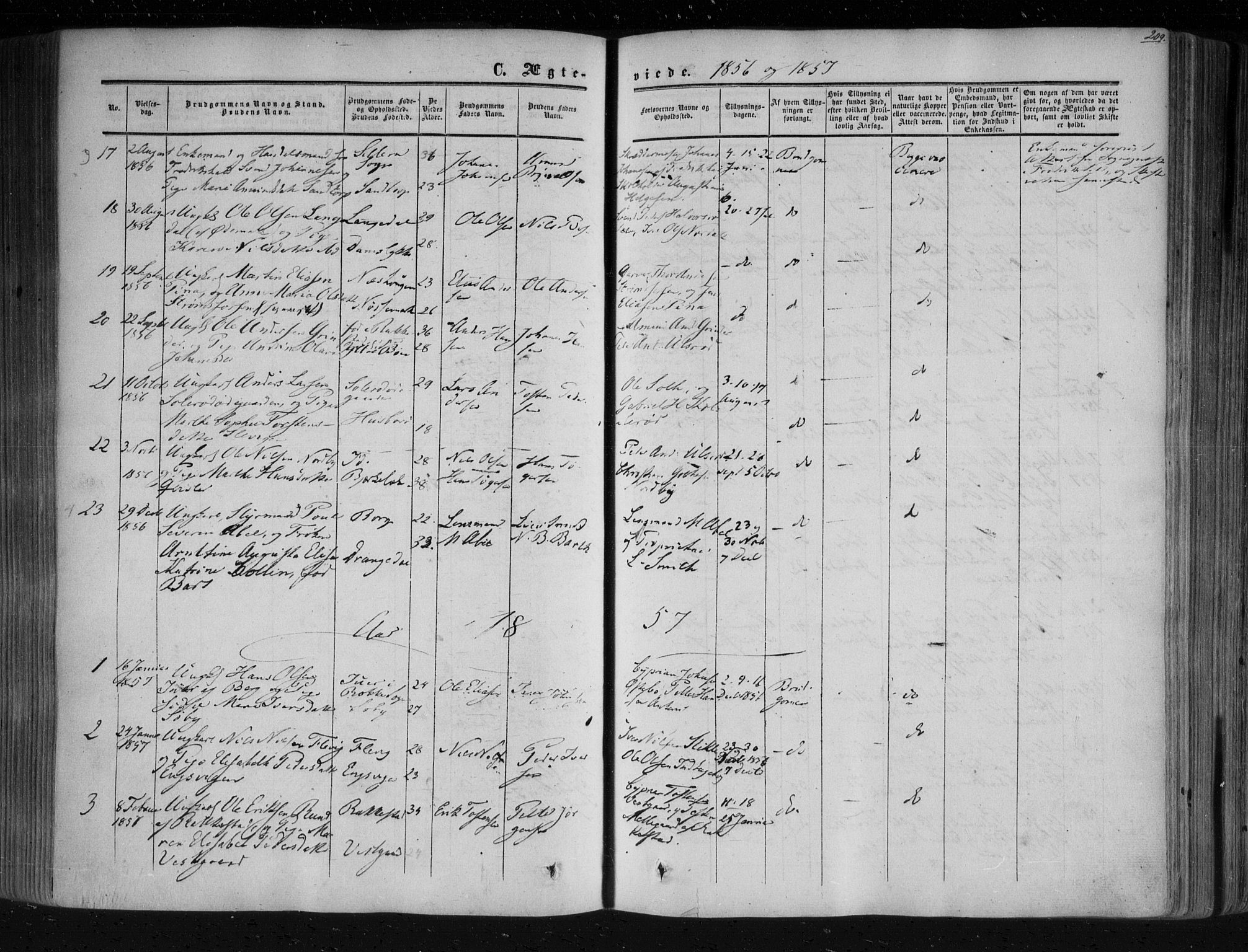 Aremark prestekontor Kirkebøker, SAO/A-10899/F/Fc/L0003: Parish register (official) no. III 3, 1850-1865, p. 209