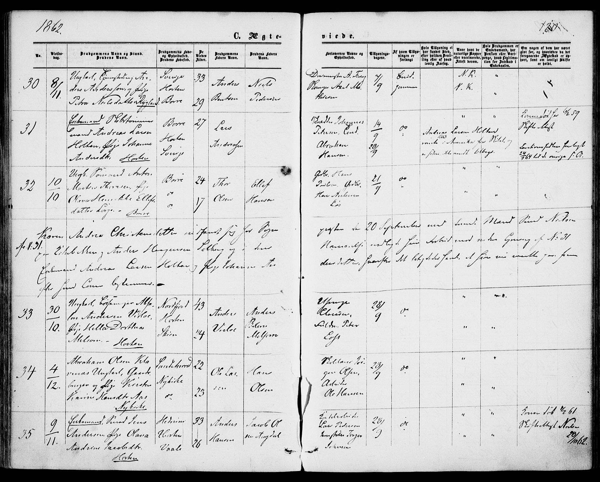 Borre kirkebøker, AV/SAKO-A-338/F/Fa/L0007: Parish register (official) no. I 7, 1862-1867, p. 120