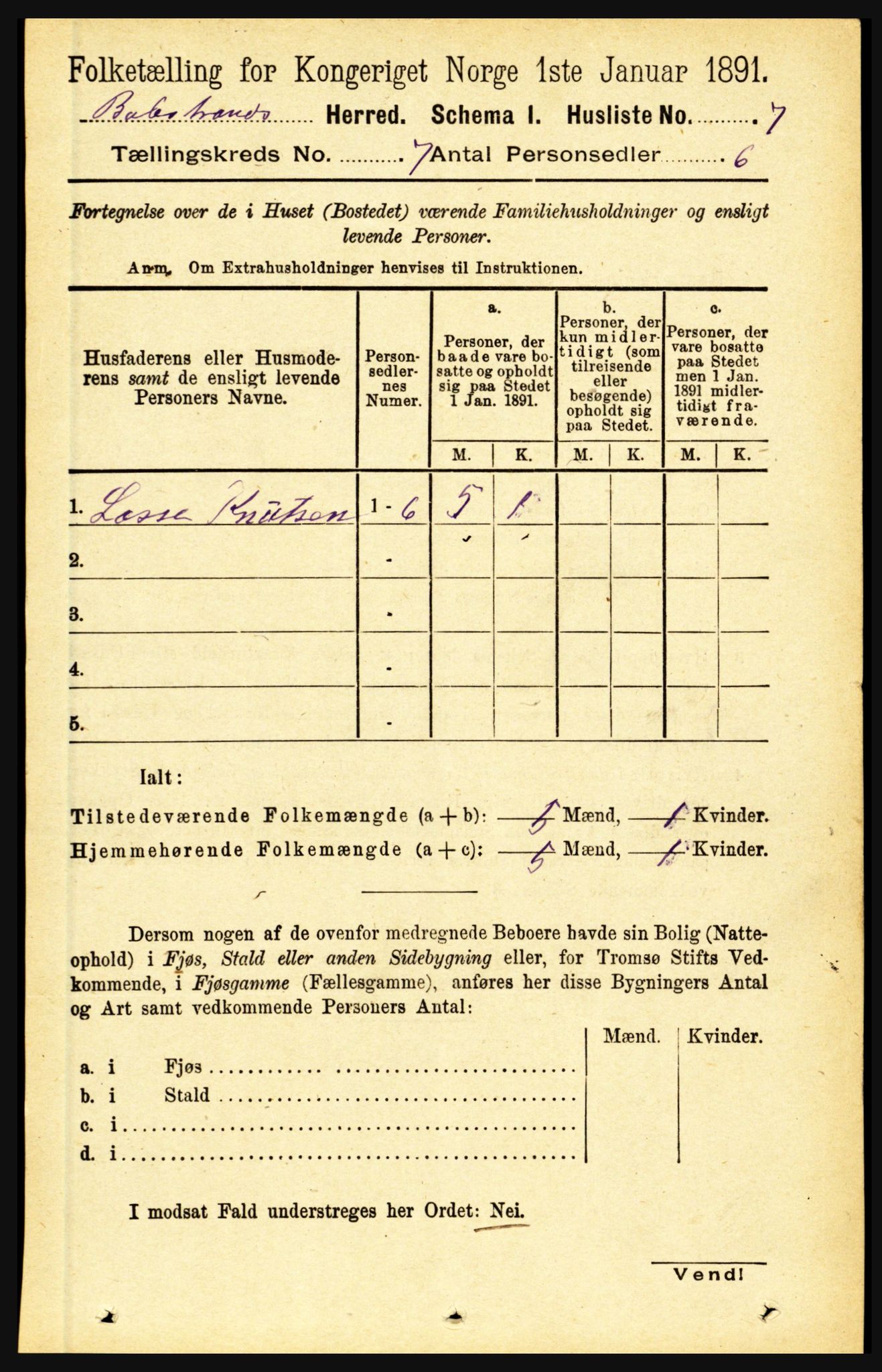 RA, 1891 census for 1418 Balestrand, 1891, p. 1486