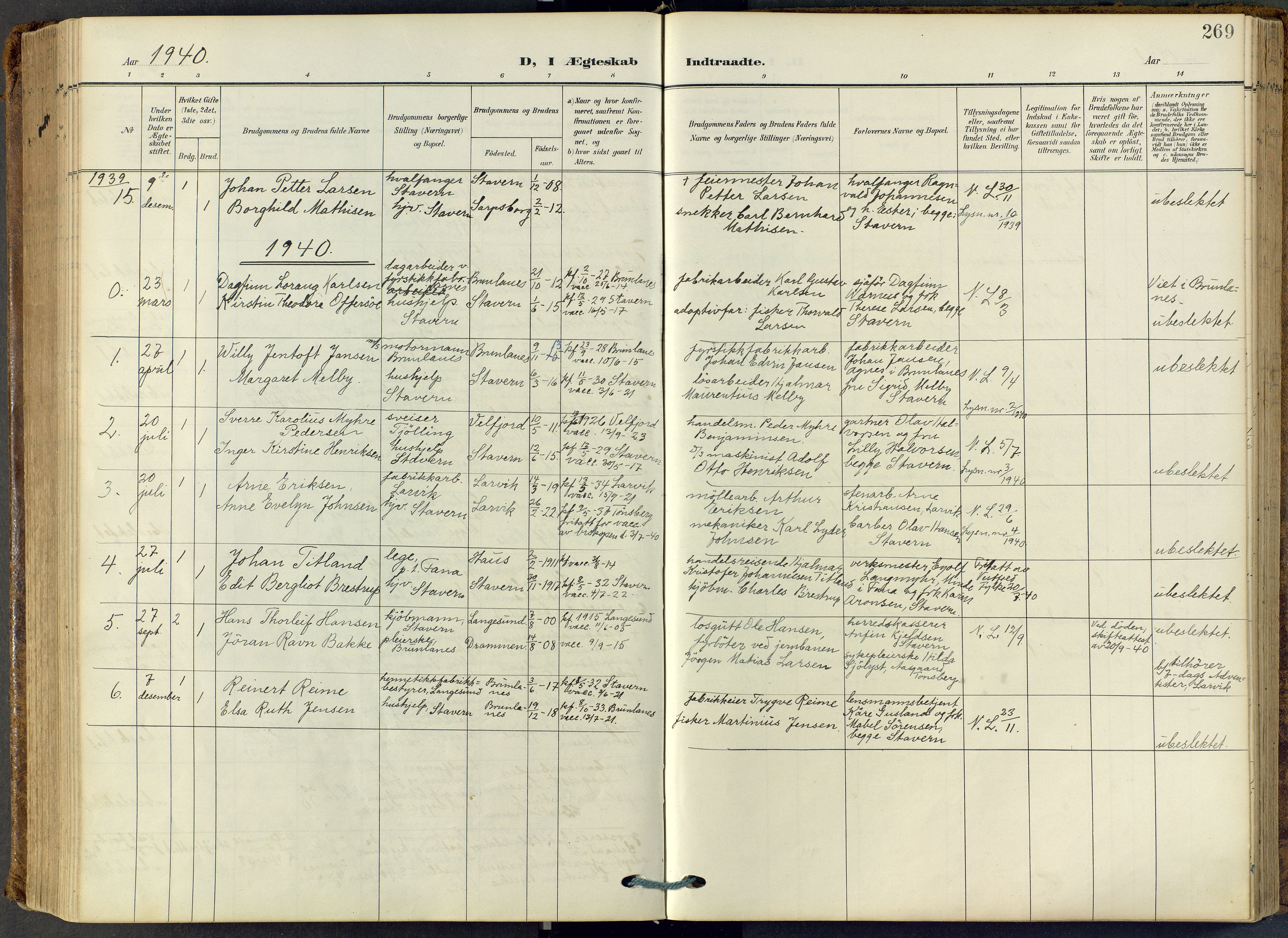 Stavern kirkebøker, SAKO/A-318/F/Fa/L0009: Parish register (official) no. 9, 1906-1955, p. 269