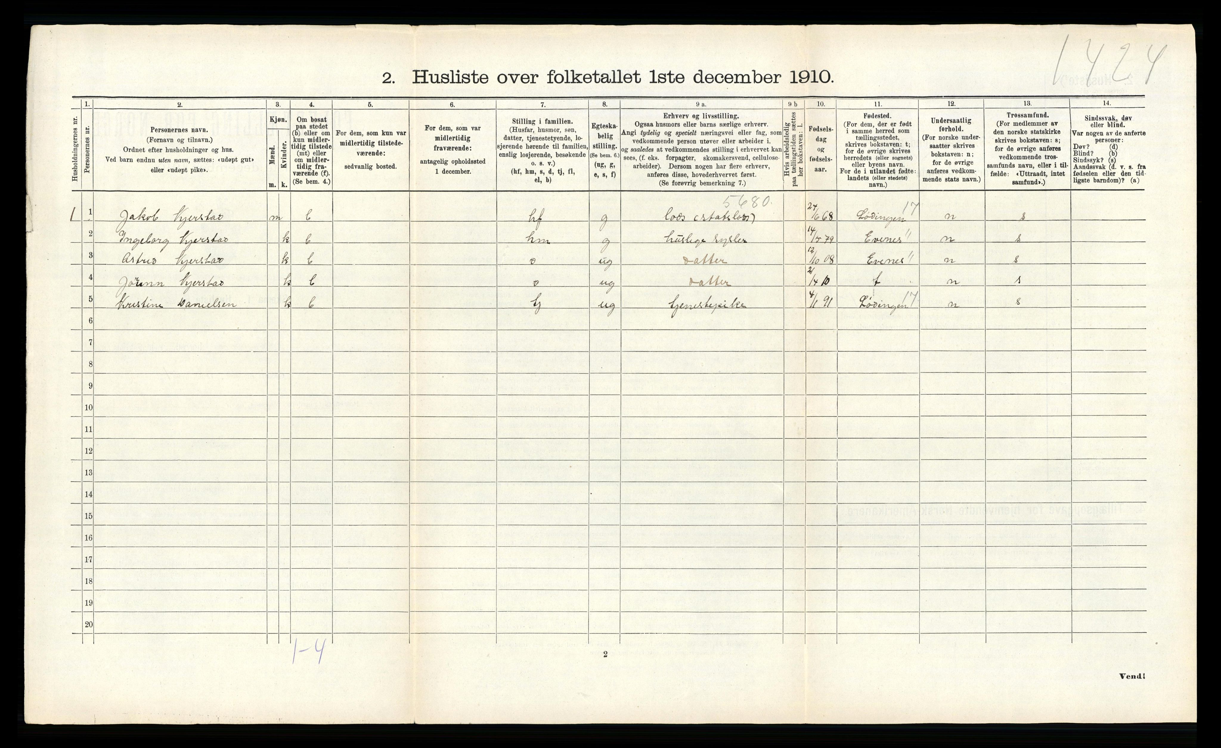 RA, 1910 census for Hamarøy, 1910, p. 315