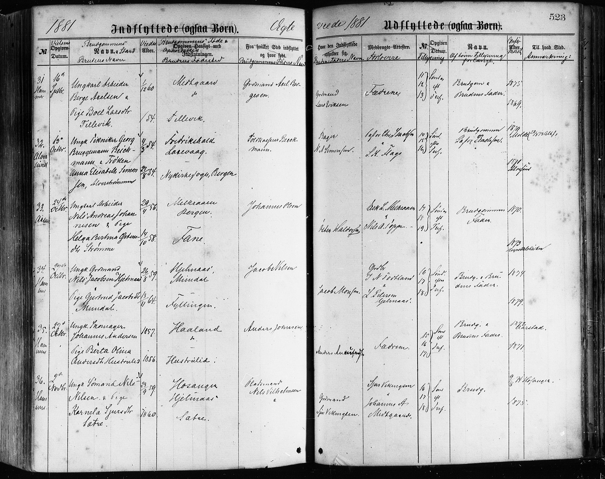 Hamre sokneprestembete, AV/SAB-A-75501/H/Ha/Haa/Haaa/L0015: Parish register (official) no. A 15, 1870-1881, p. 523