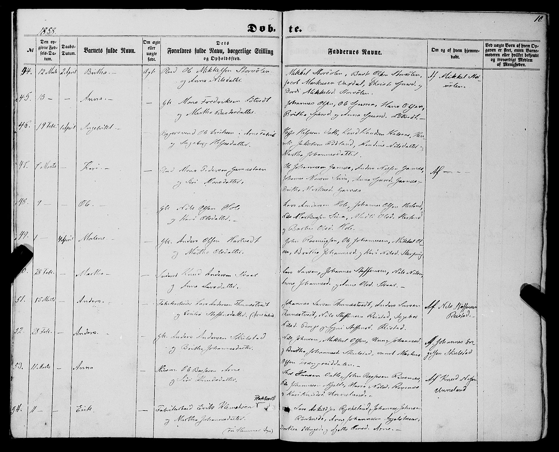 Haus sokneprestembete, AV/SAB-A-75601/H/Haa: Parish register (official) no. A 17, 1858-1870, p. 10