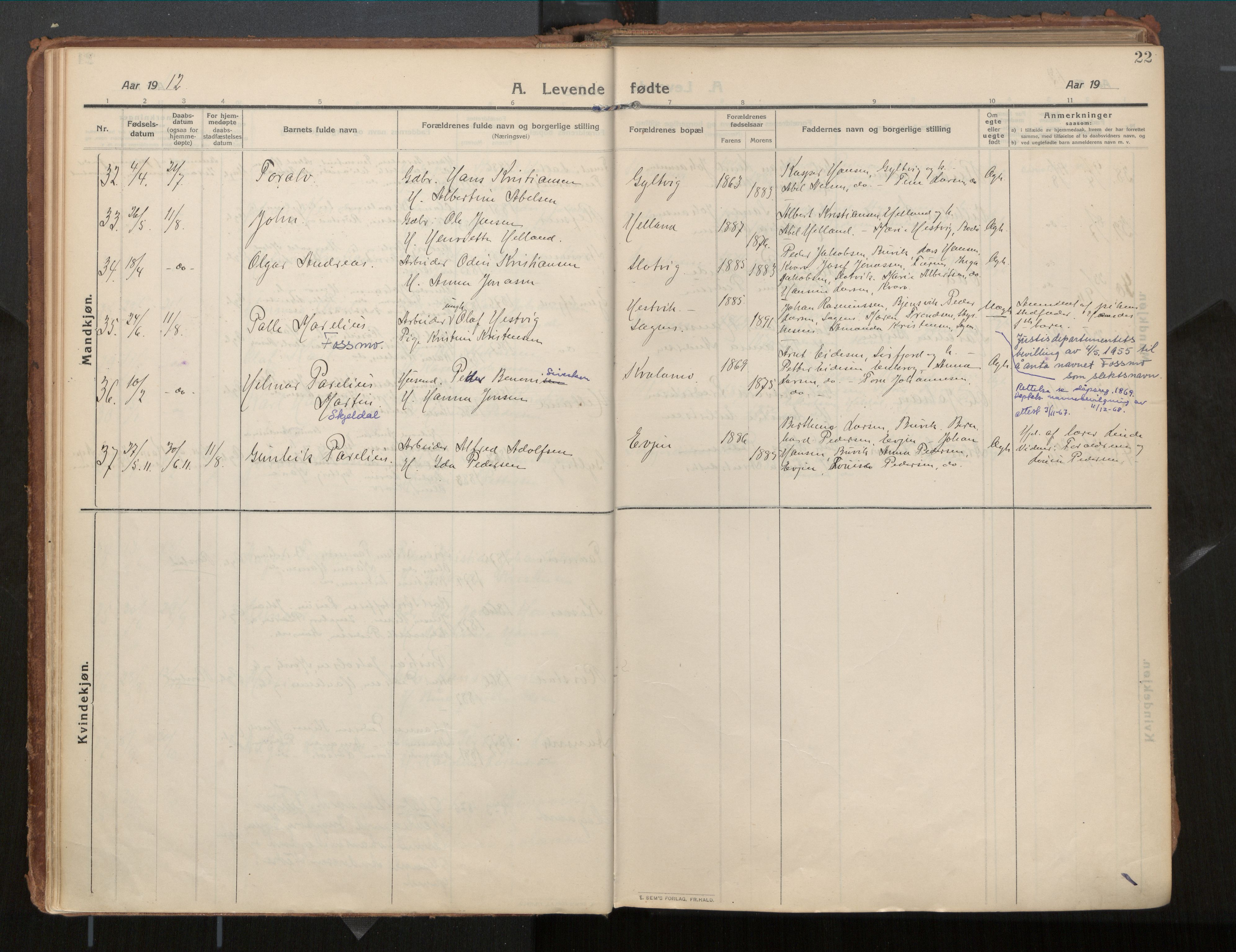 Ministerialprotokoller, klokkerbøker og fødselsregistre - Nordland, AV/SAT-A-1459/854/L0784: Parish register (official) no. 854A07, 1910-1922, p. 22