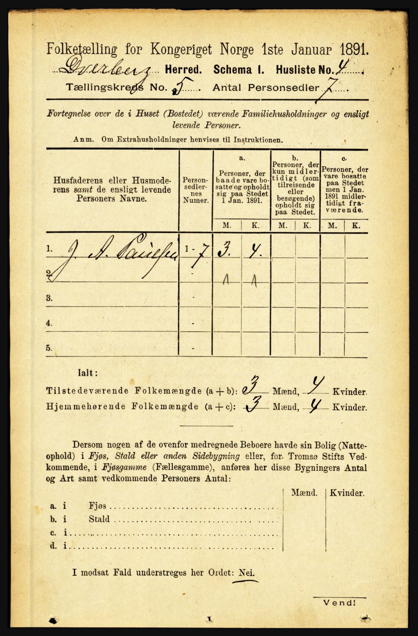 RA, 1891 census for 1872 Dverberg, 1891, p. 1482