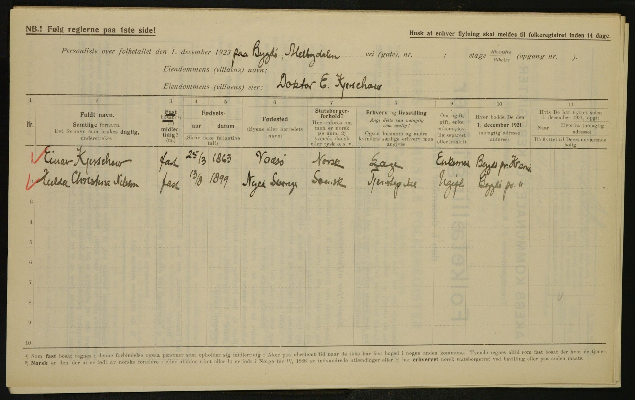 , Municipal Census 1923 for Aker, 1923, p. 4738