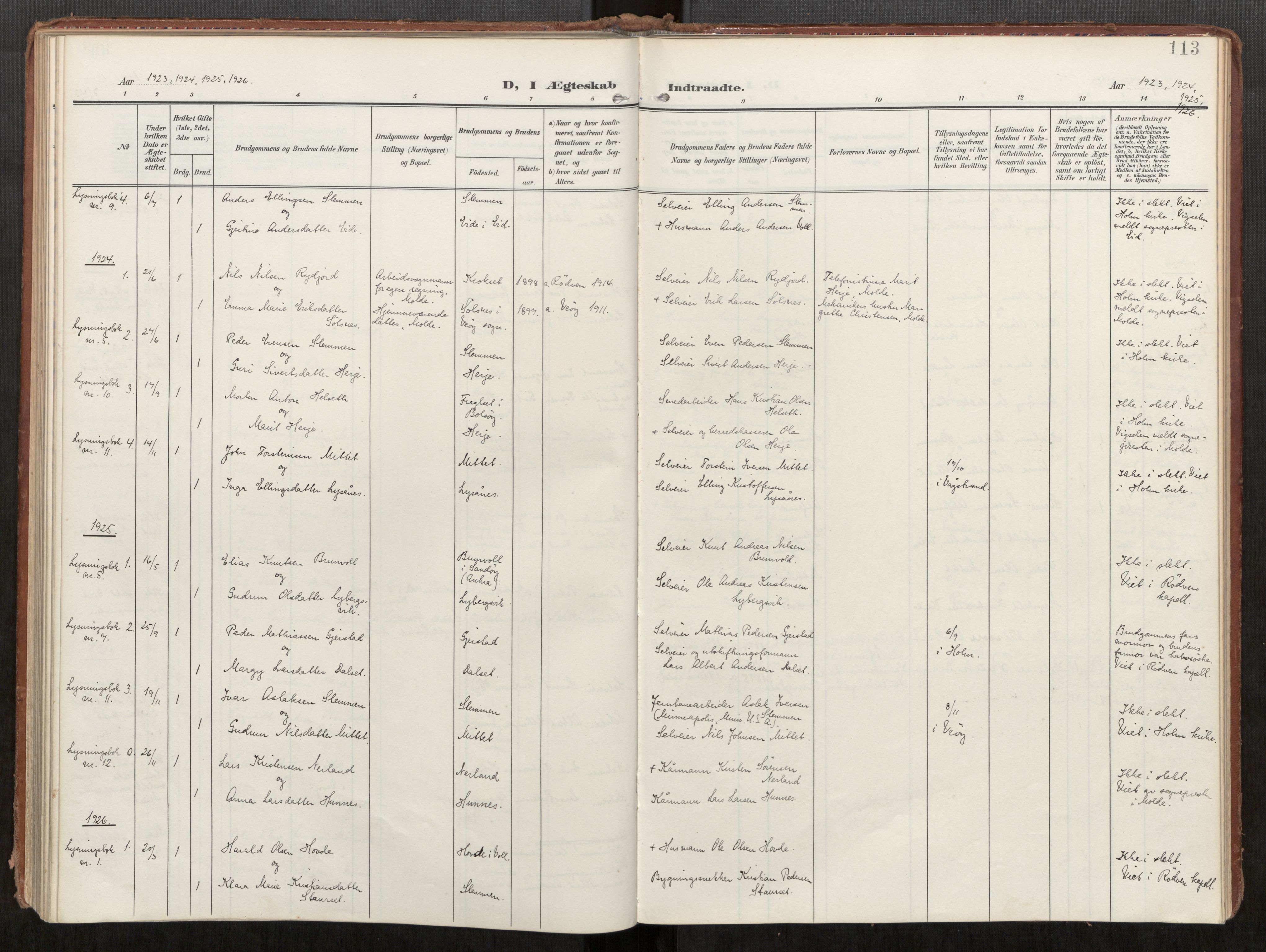 Ministerialprotokoller, klokkerbøker og fødselsregistre - Møre og Romsdal, AV/SAT-A-1454/549/L0618: Parish register (official) no. 549A01, 1906-1927, p. 113