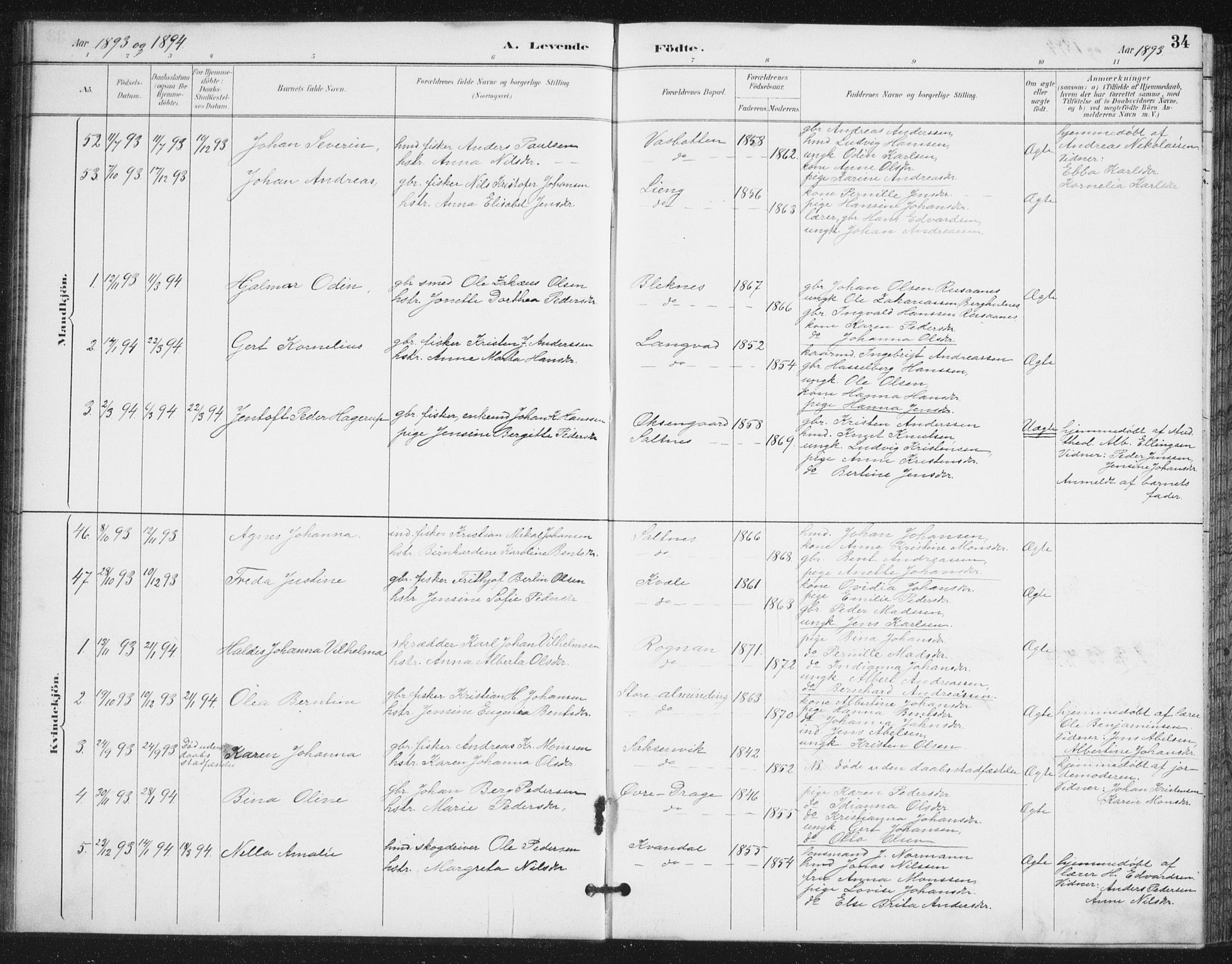 Ministerialprotokoller, klokkerbøker og fødselsregistre - Nordland, AV/SAT-A-1459/847/L0682: Parish register (copy) no. 847C10, 1889-1907, p. 34