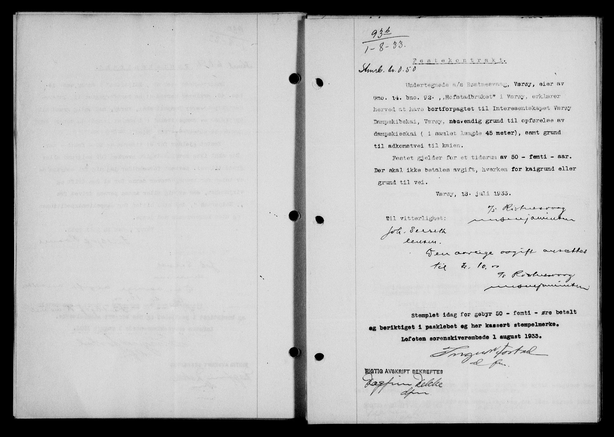 Lofoten sorenskriveri, SAT/A-0017/1/2/2C/L0028b: Mortgage book no. 28b, 1933-1933, Deed date: 01.08.1933