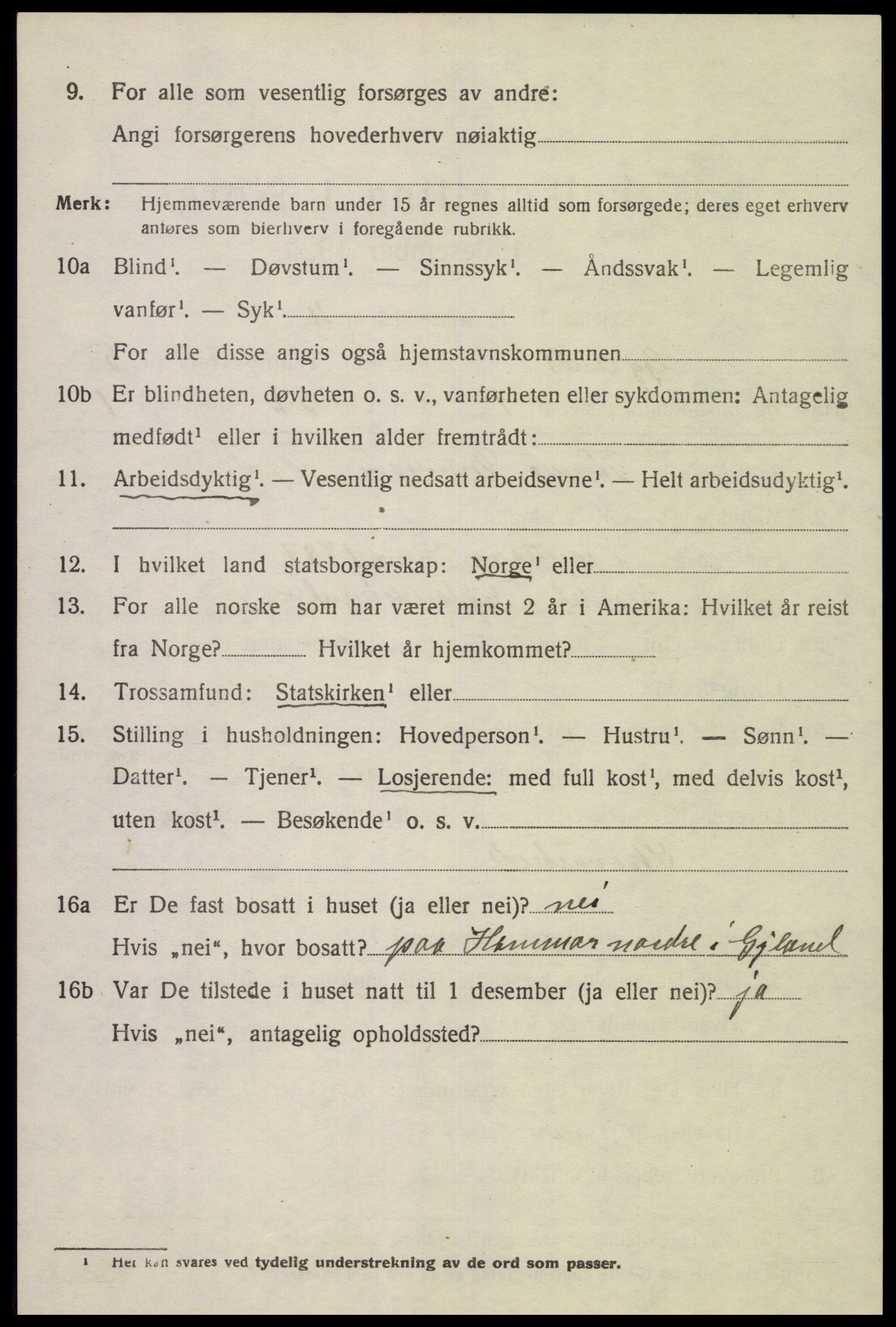 SAK, 1920 census for Gyland, 1920, p. 1195