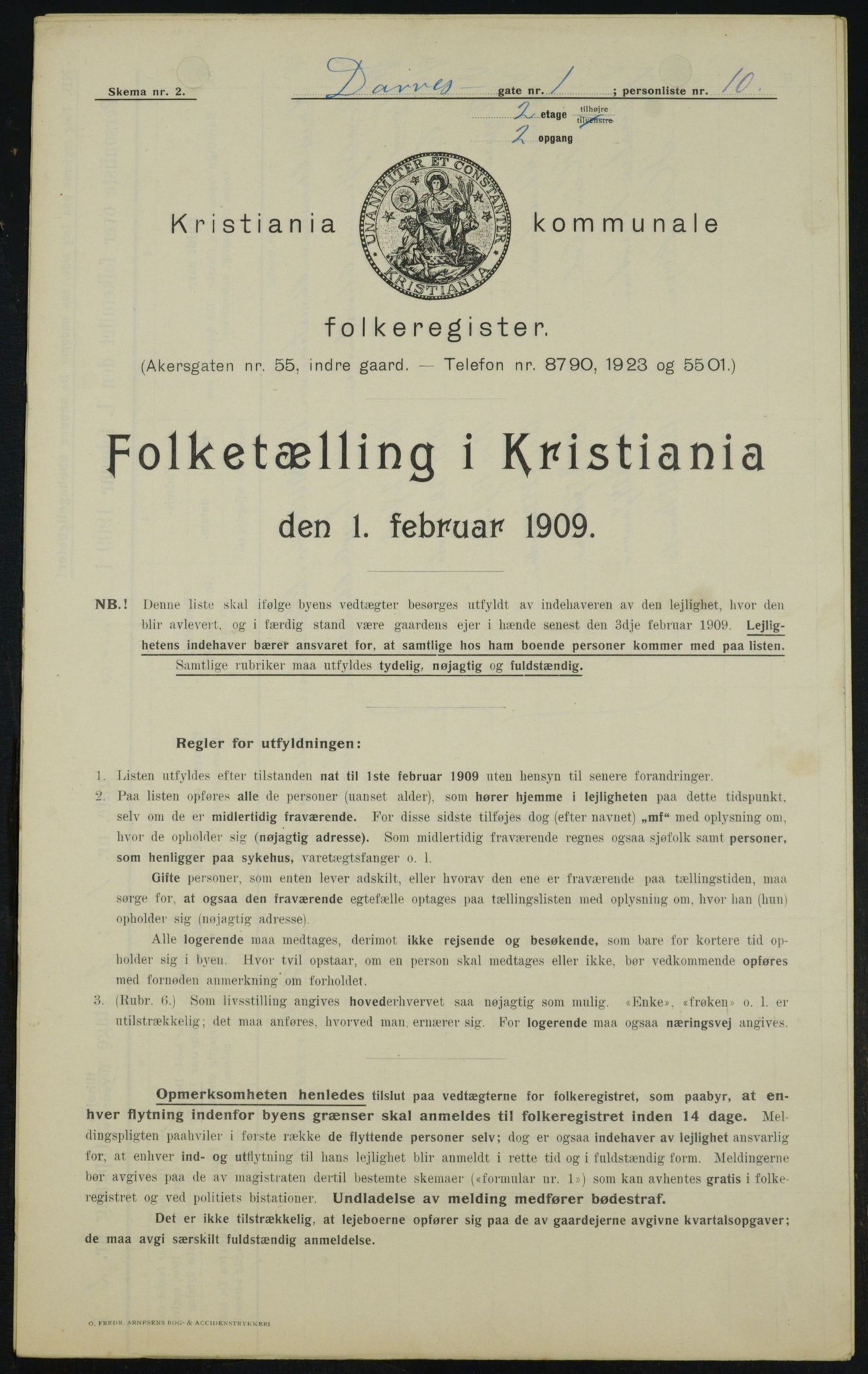 OBA, Municipal Census 1909 for Kristiania, 1909, p. 14033