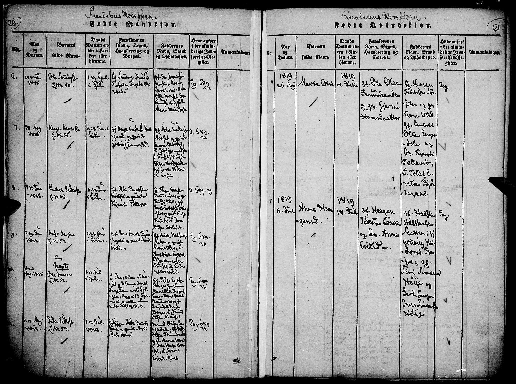 Rendalen prestekontor, SAH/PREST-054/H/Ha/Haa/L0003: Parish register (official) no. 3, 1815-1829, p. 20-21